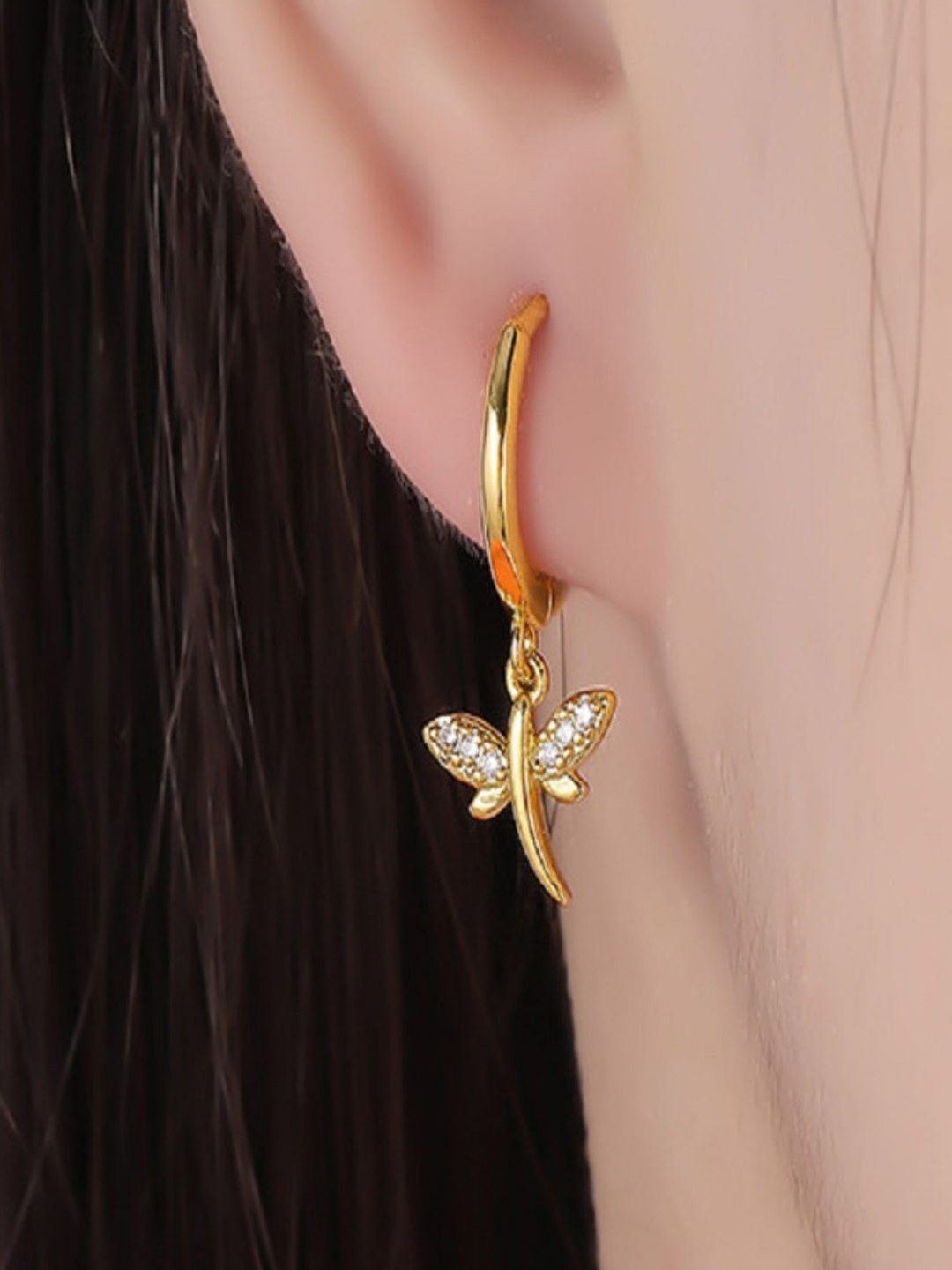 

AQUASTREET 18K Gold Plated Waterproof Anti Tarnish Dragonfly Drop Huggie Hoop Earrings