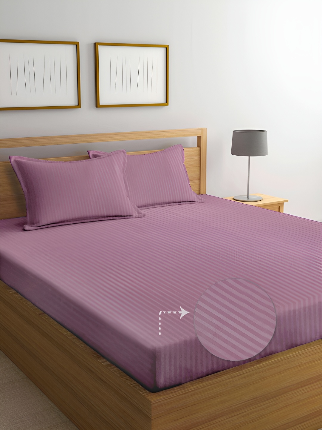 

FABINALIV Pink & Grey Striped 300 TC Flat Super King Bedsheet with 2 Pillow Covers