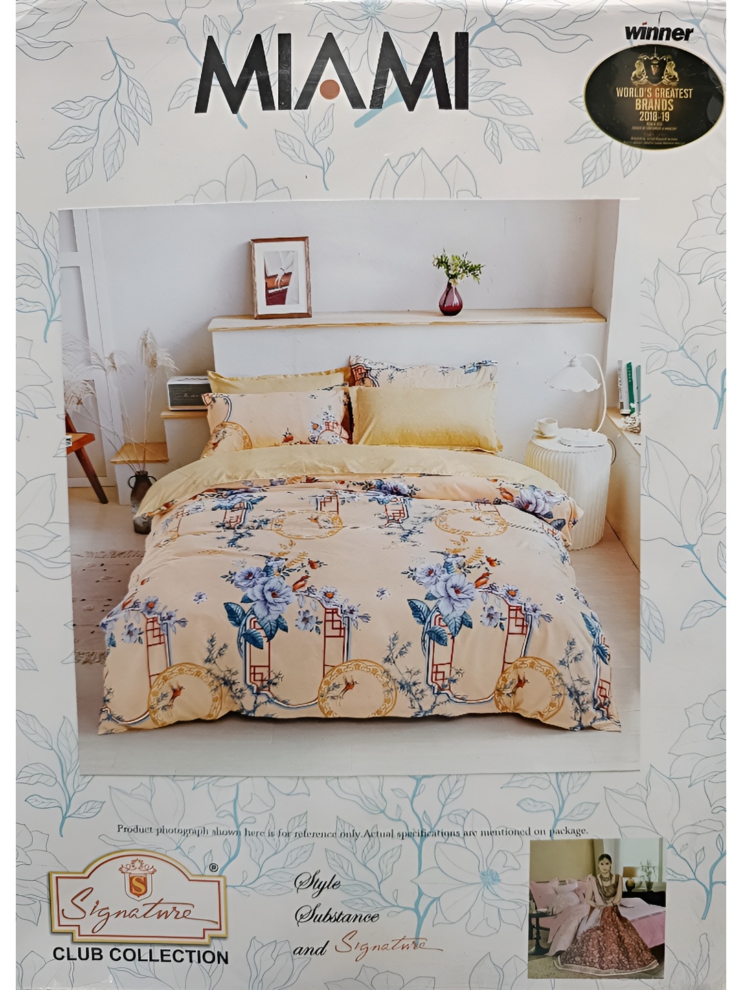 

Signature Club Yellow & Blue Floral 144 TC Flat Double King Bedsheet with 2 Pillow Covers
