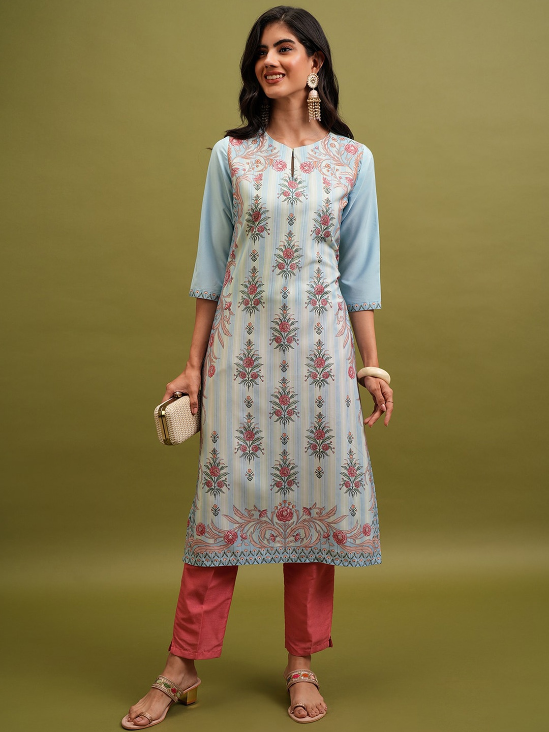 

KETCH Blue Floral Printed Straight Kurta