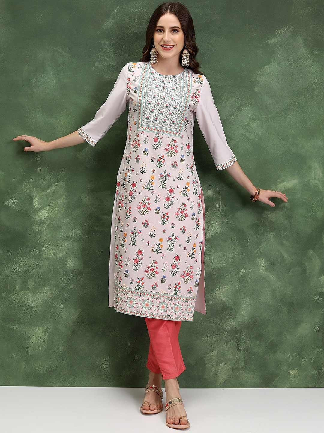 

KETCH Floral Printed Straight Kurta, Off white