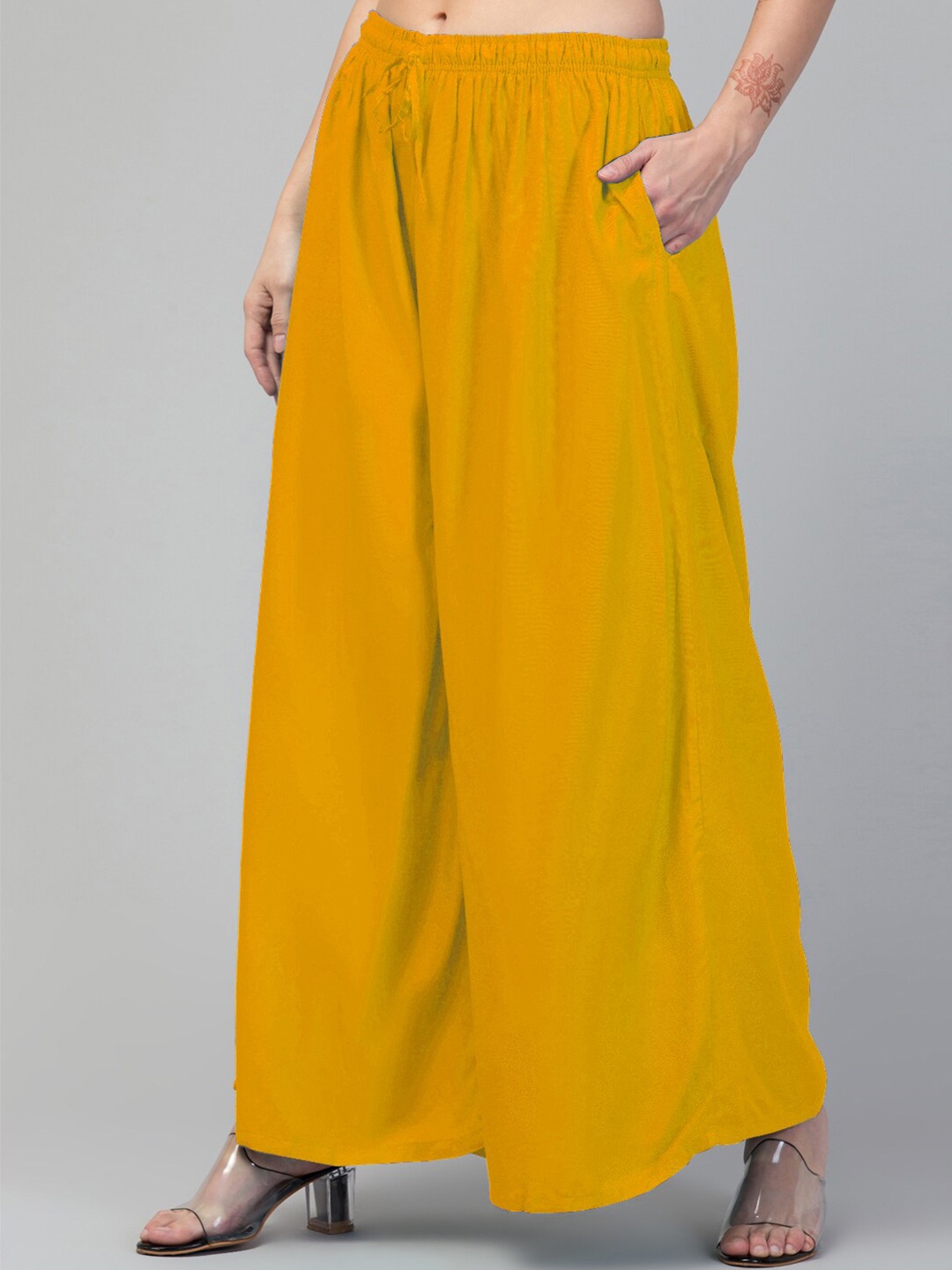 

Trend Level Mid Rise Flared Palazzos, Mustard