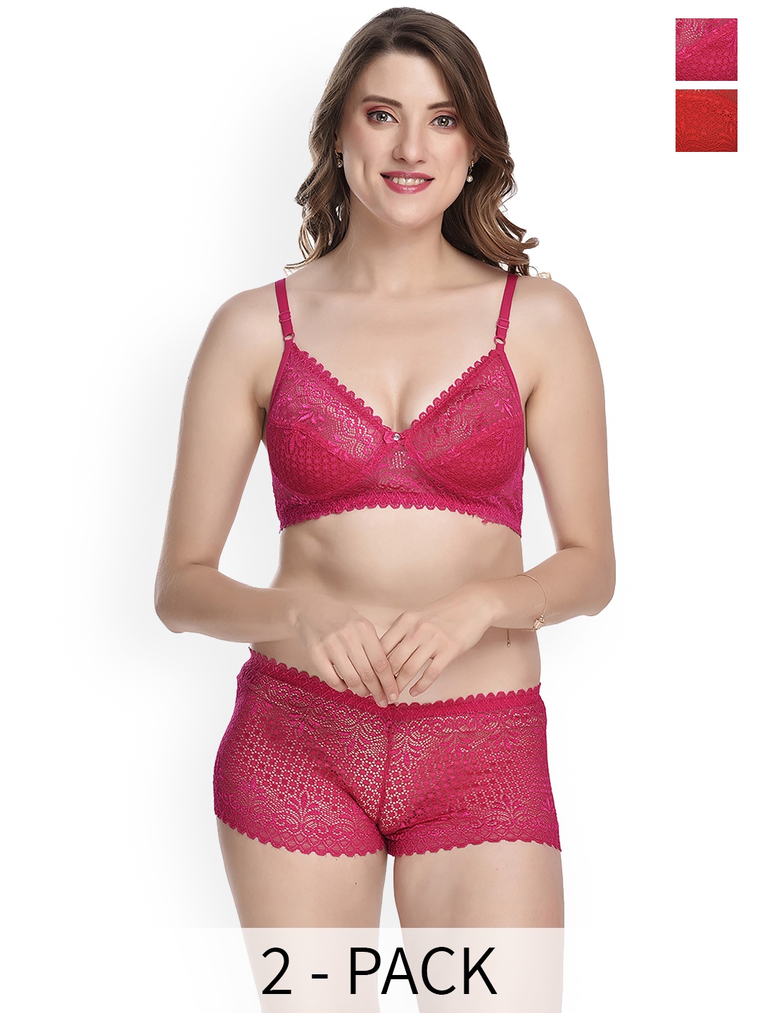 

PIBU Pack Of 2 Self Design Cotton Lingerie Set, Red