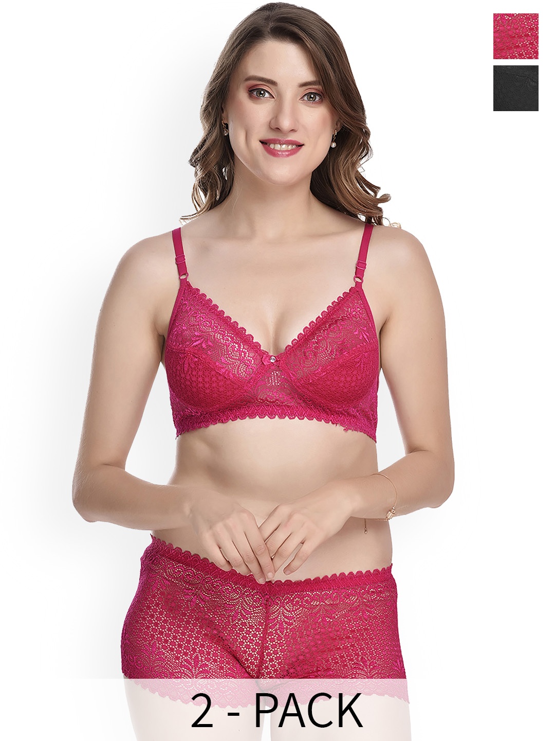 

PIBU Pack Of 2 Self-Designed Cotton Lingerie Set, Pink
