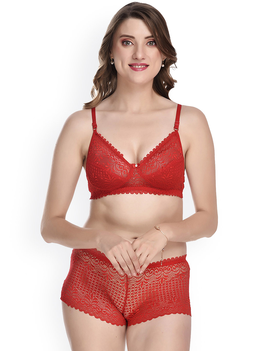

PIBU Self Design Non Padded Breathable Cotton Lingerie Set, Red