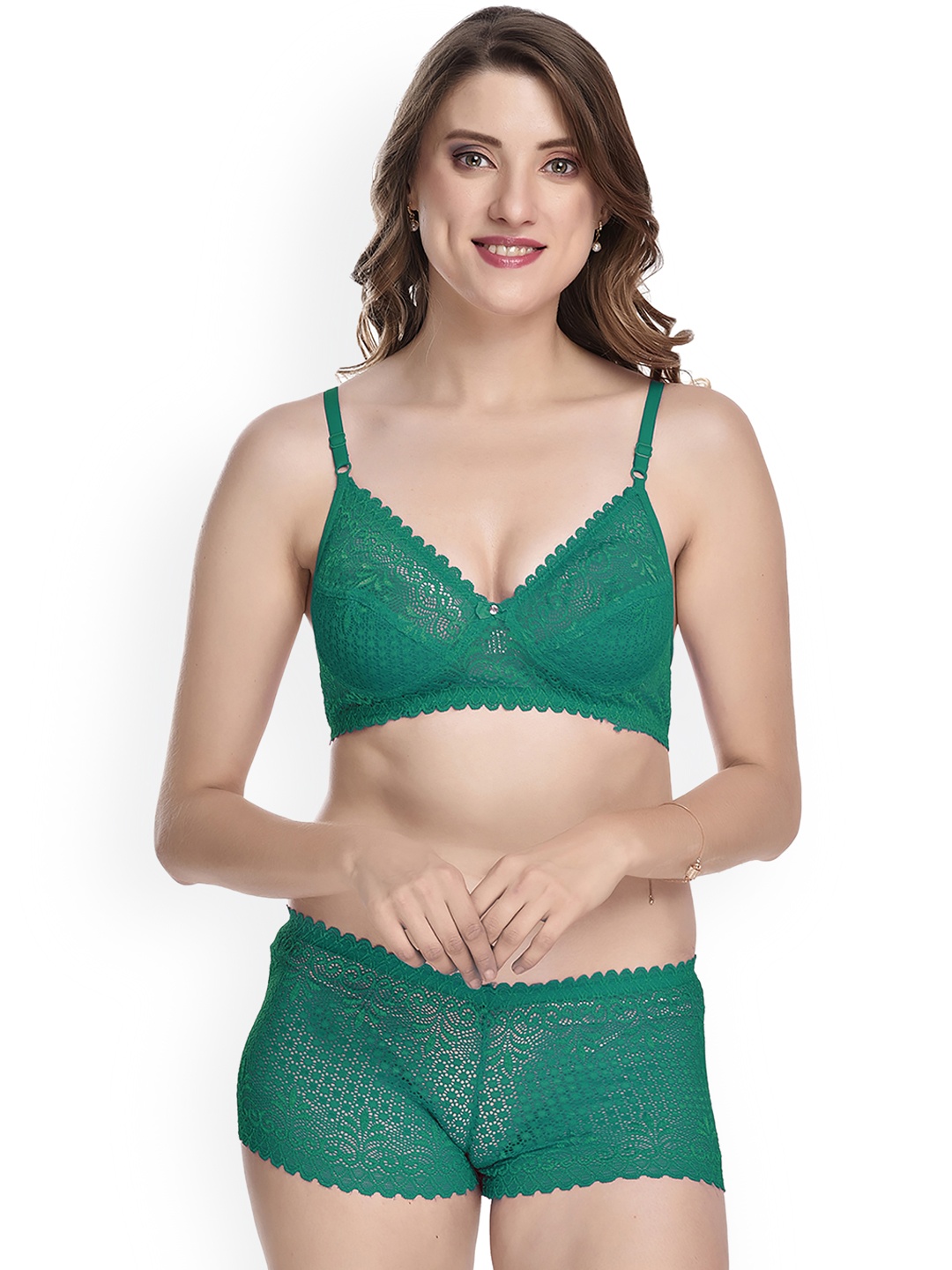 

PIBU Self Design Non Padded Breathable Cotton Lingerie Set, Green