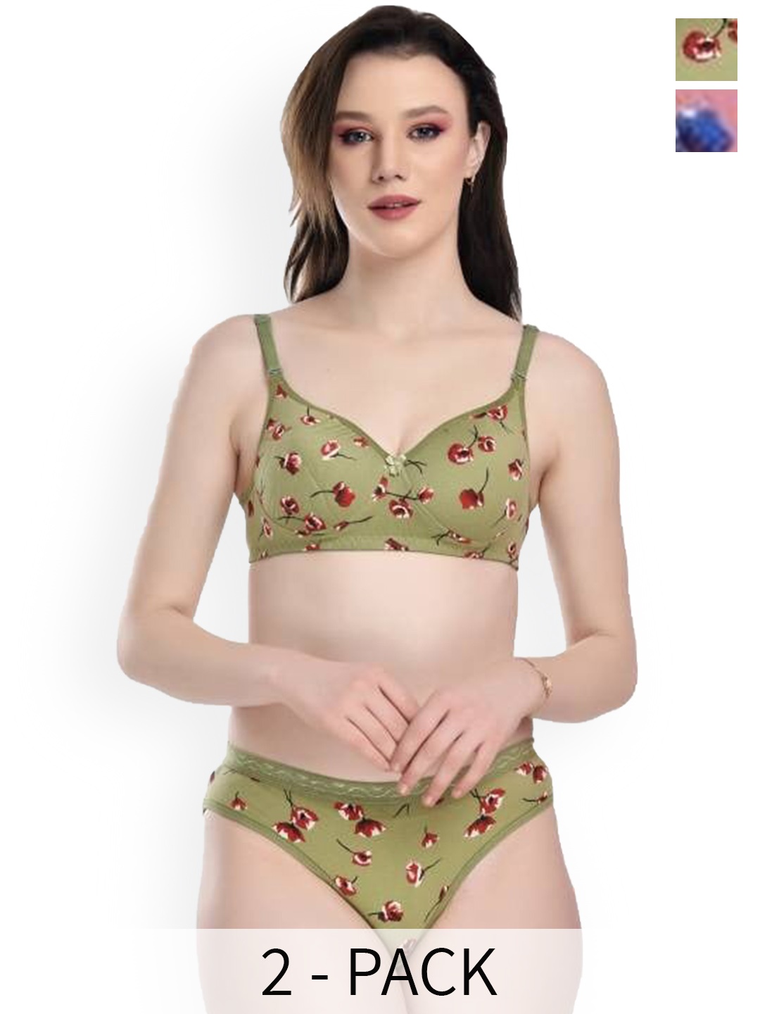 

PIBU Pack Of 2 Printed Cotton Lingerie Set, Green