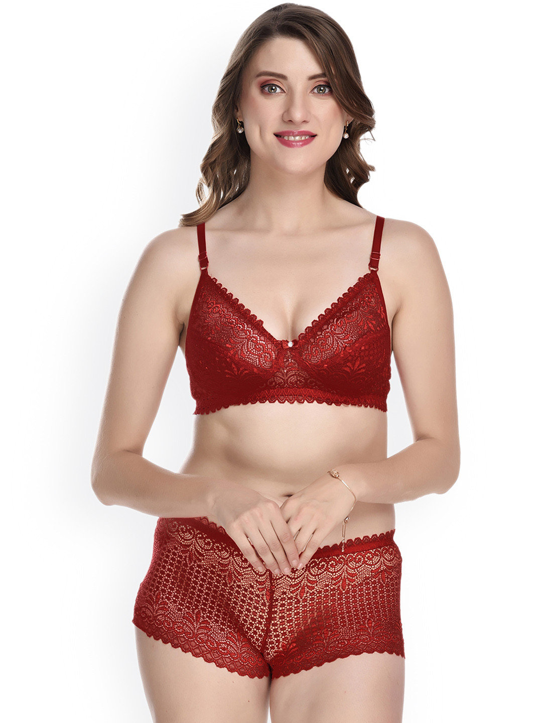 

PIBU Self Design Cotton Lingerie Set -PI_Net Set1, Maroon