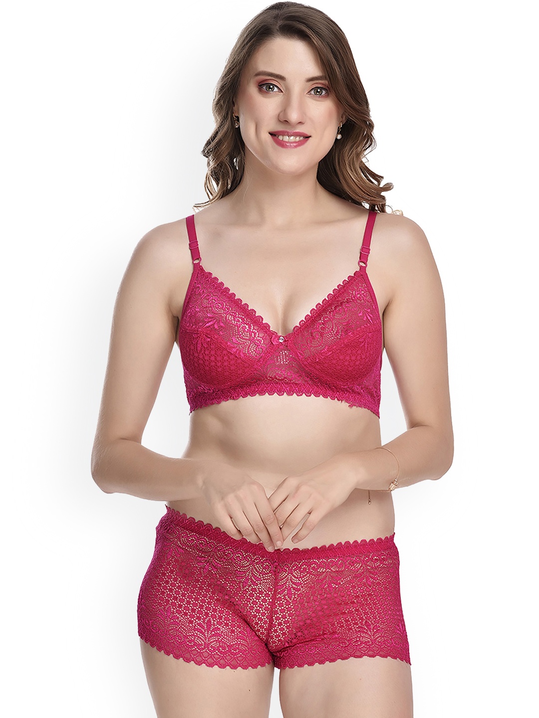 

PIBU Self Design Cotton Lingerie Set, Pink
