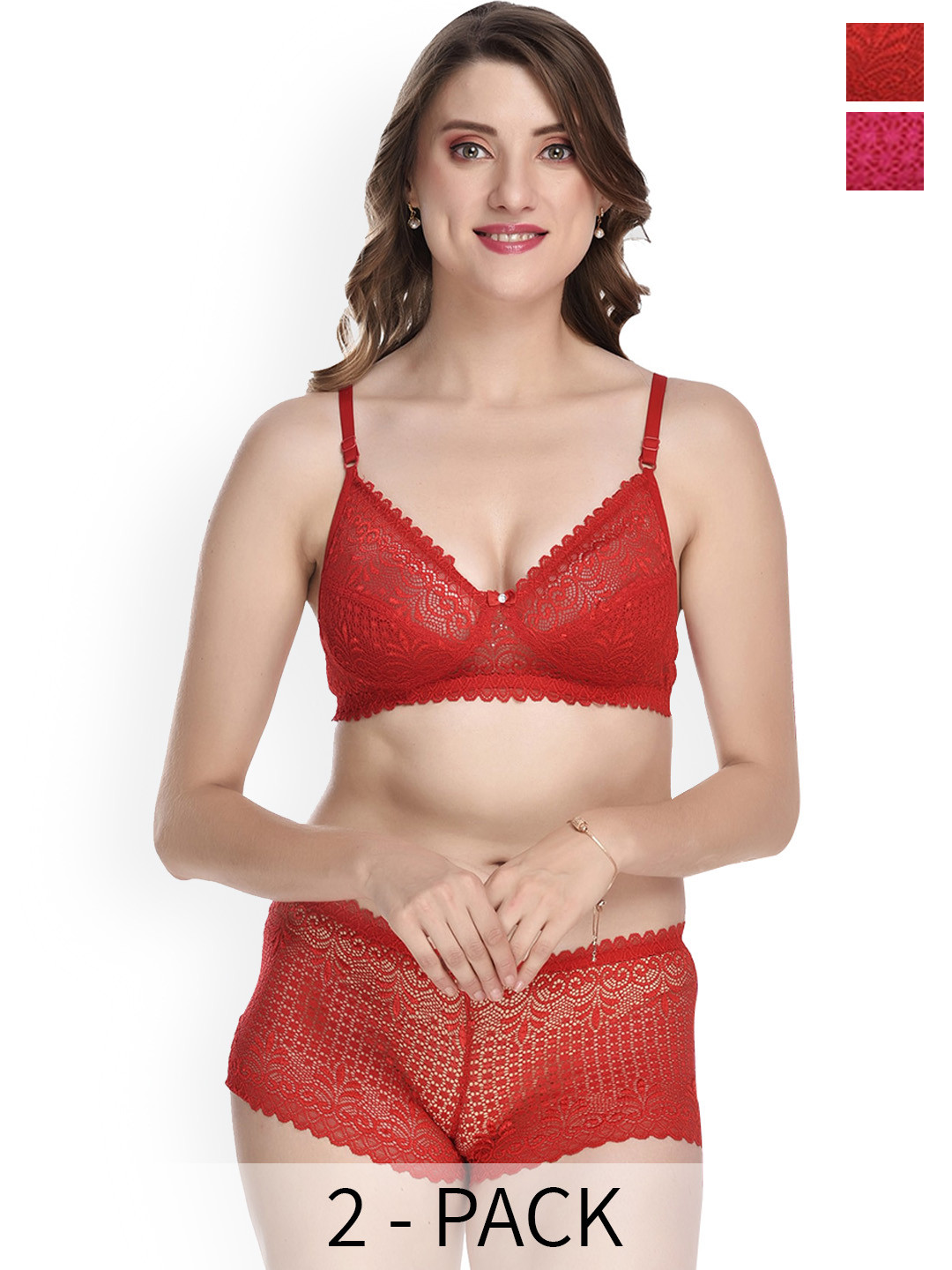

Aamarsh Pack Of 2 Cotton Bra Panty Lingerie Set, Red