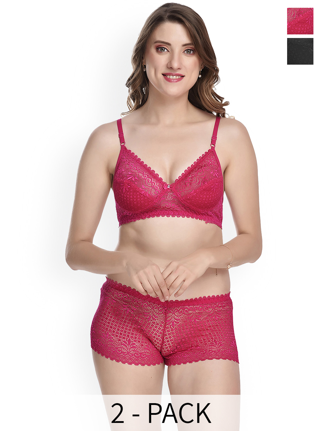 

Aamarsh Pack of 2 Self-Design Cotton Lingerie Set, Pink