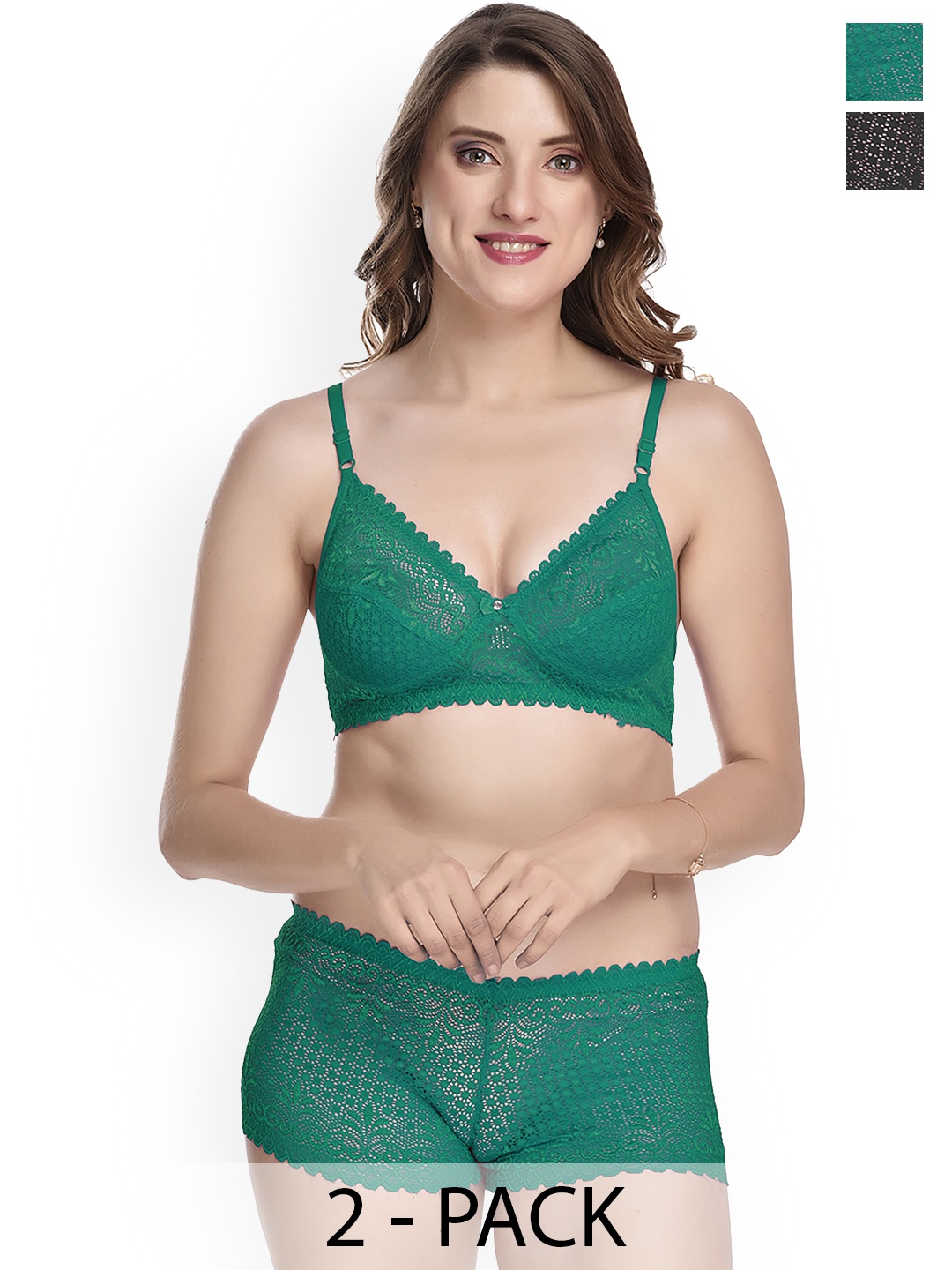 

Aamarsh Pack Of 2 Self Design Cotton Lingerie Set, Green