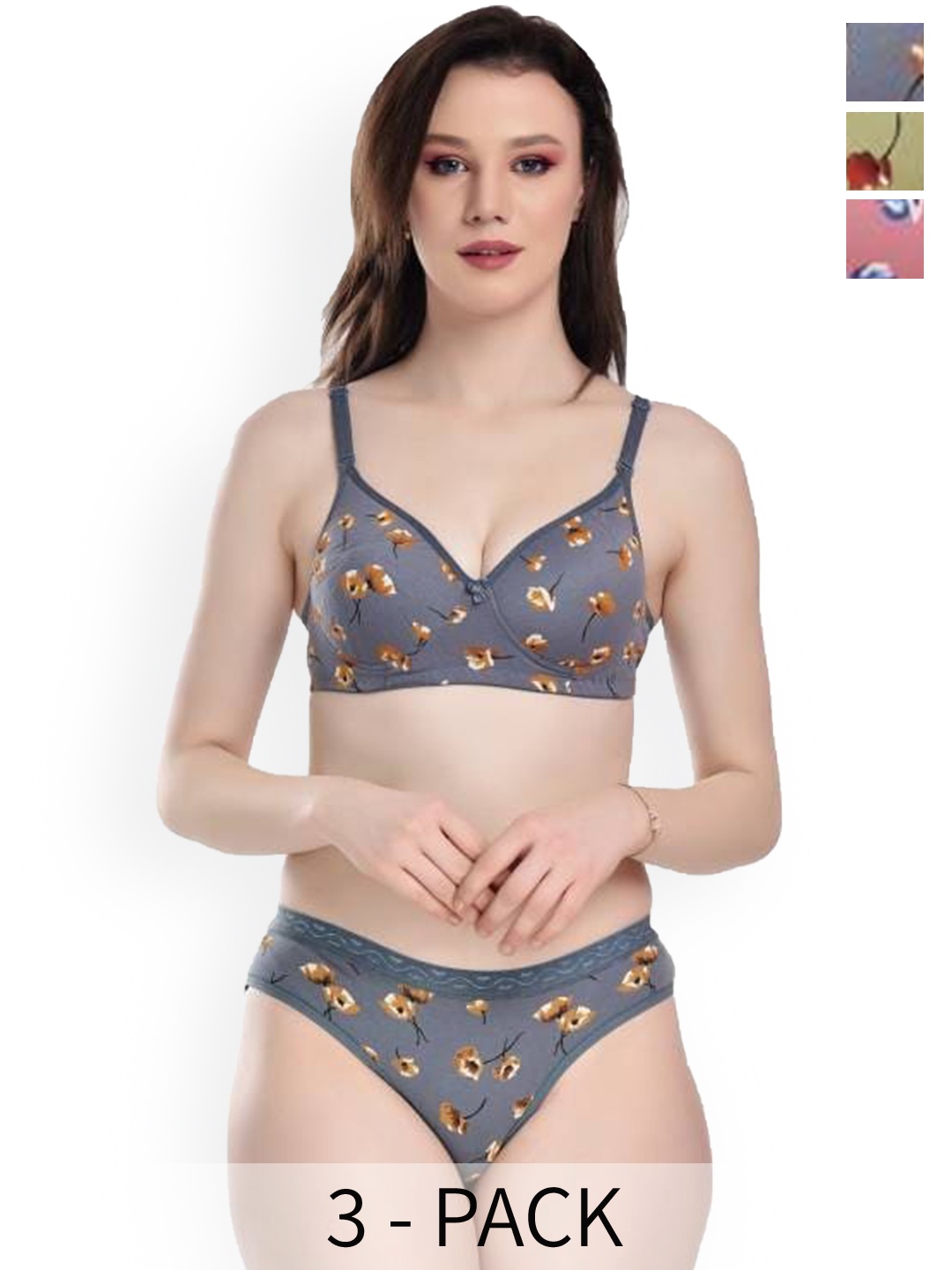 

Aamarsh Pack of 3 Floral Printed Cotton Lingerie Set, Pink