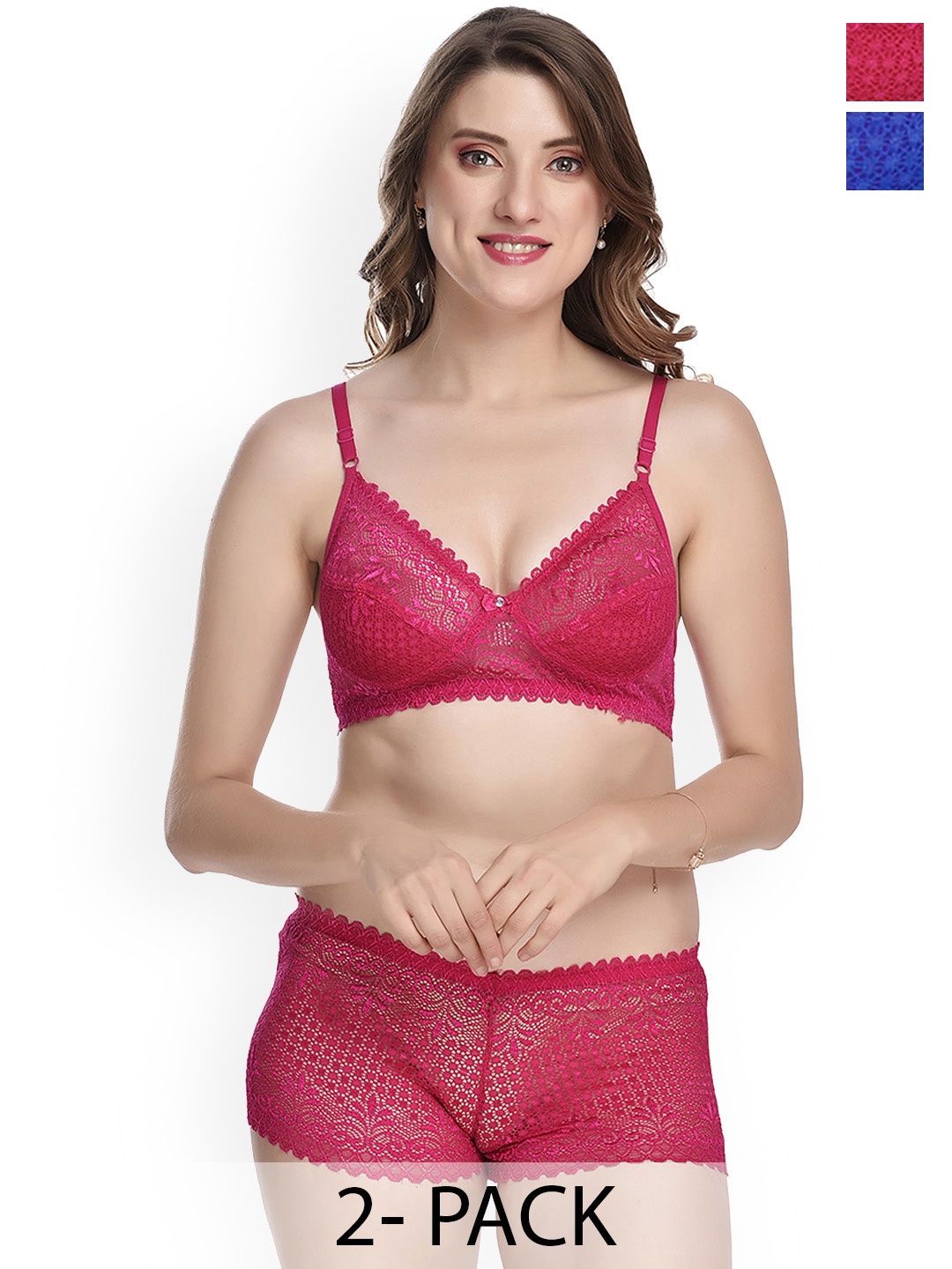 

Aamarsh Pack Of 2 Self-Designed Non Padded Cotton Lingerie Set, Pink