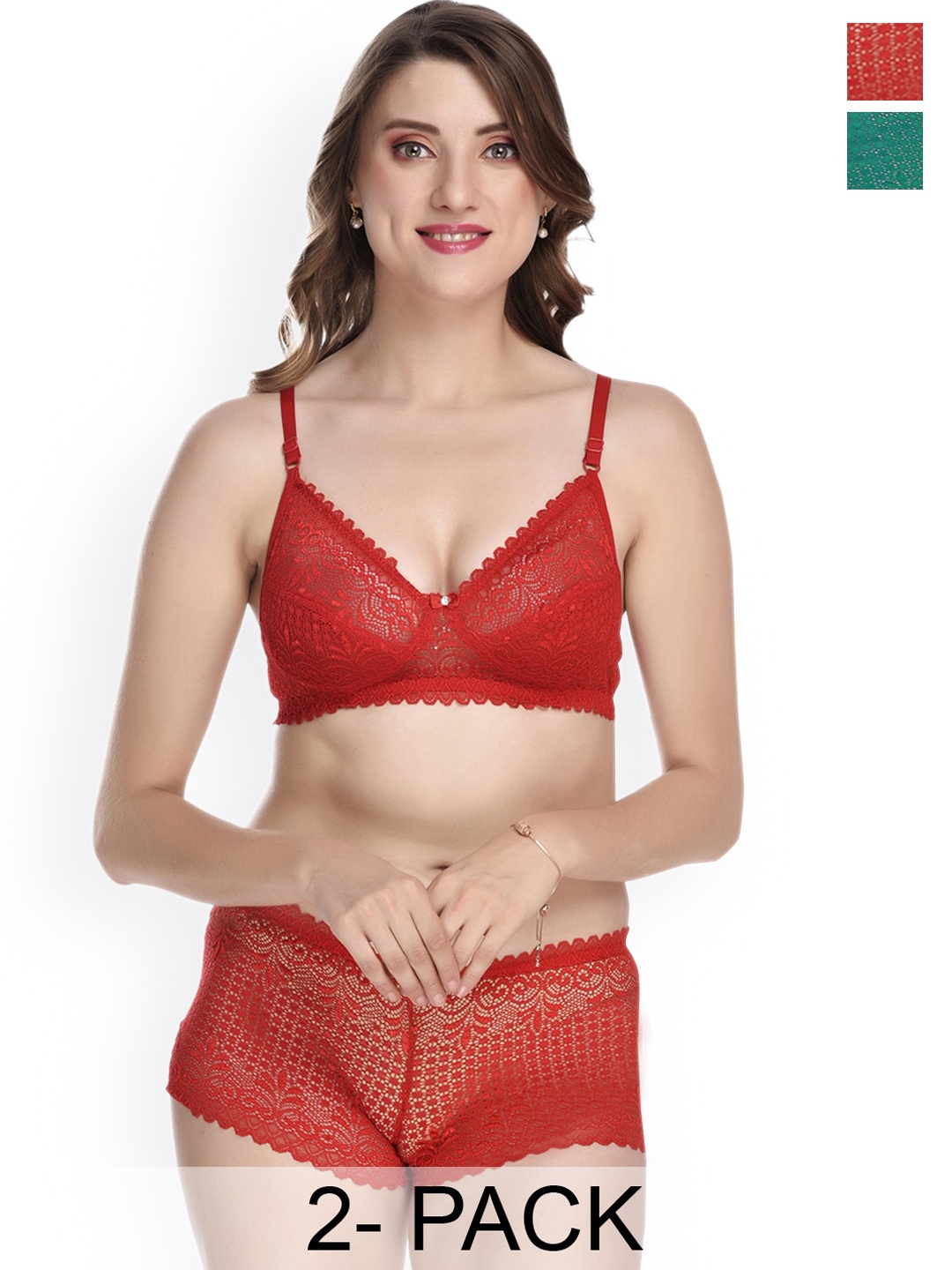 

Aamarsh Pack Of 2 Self Design Cotton Lingerie Set, Red