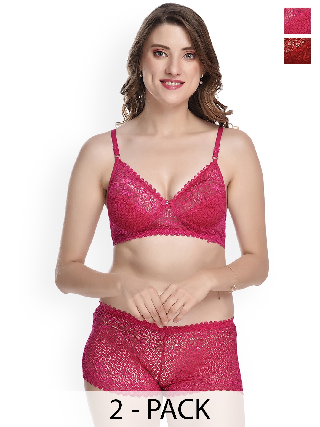 Aamarsh Pack Of 2 Self-Designed Cotton Lingerie Set, Pink