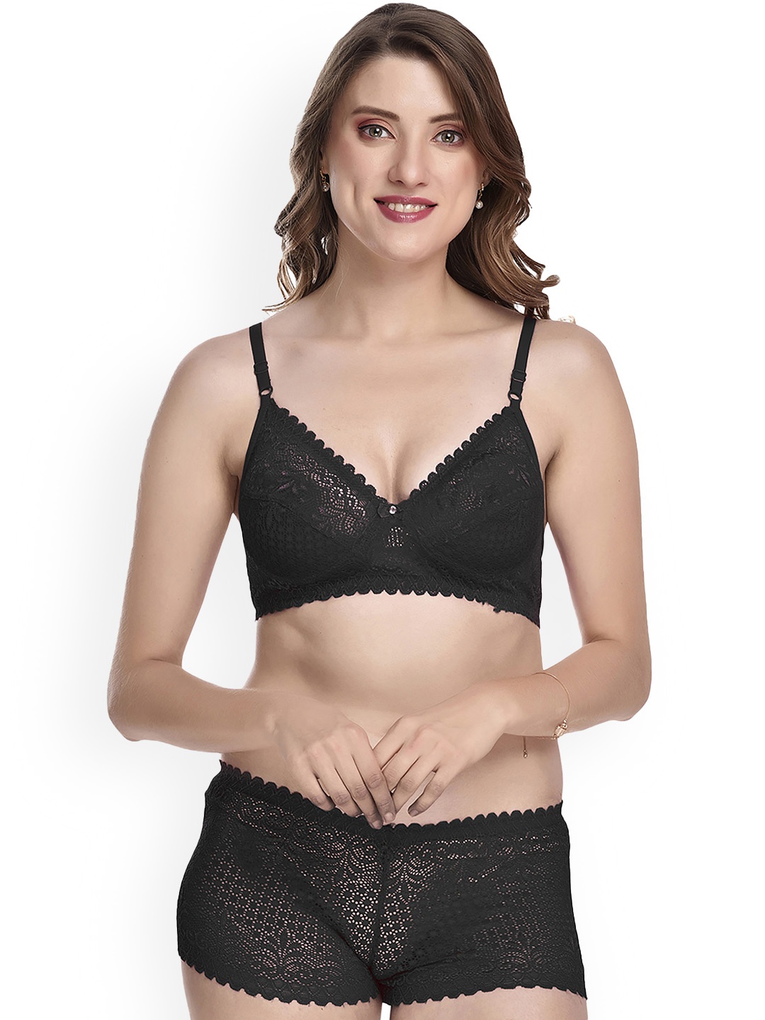 

Aamarsh Self Design Cotton Lingerie Set, Black