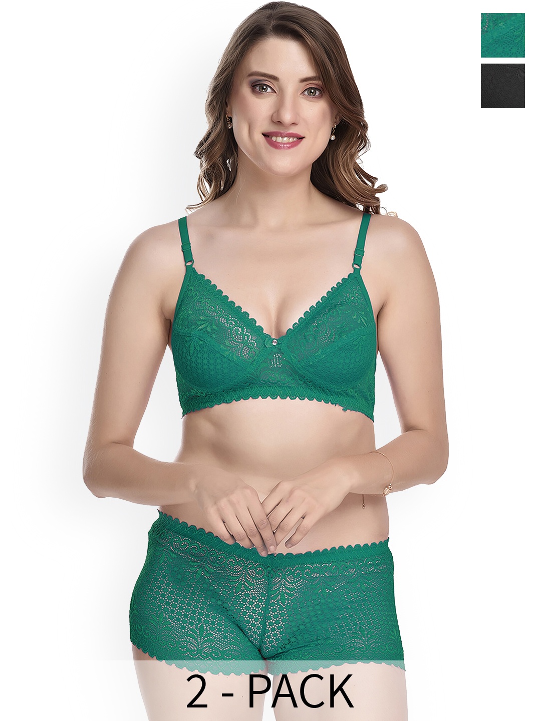

Aamarsh Pack of 2 Self-Designed Comfortable To Wear Cotton Lingerie Set, Green
