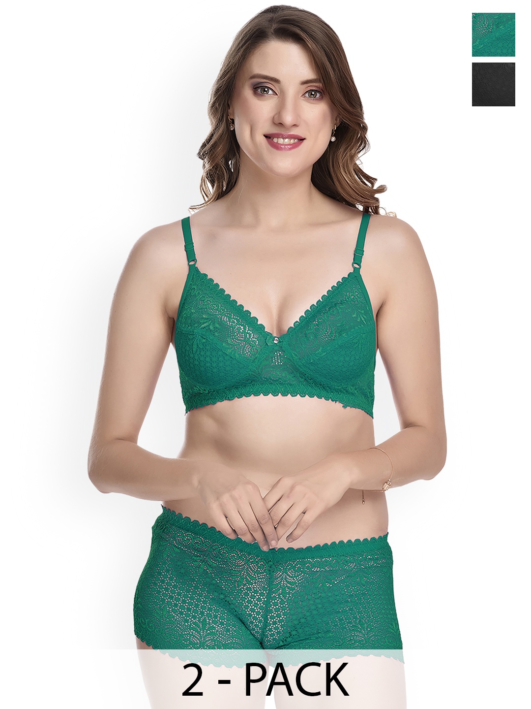 

Aamarsh Pack Of 2 Self Design Cotton Lingerie Set, Green