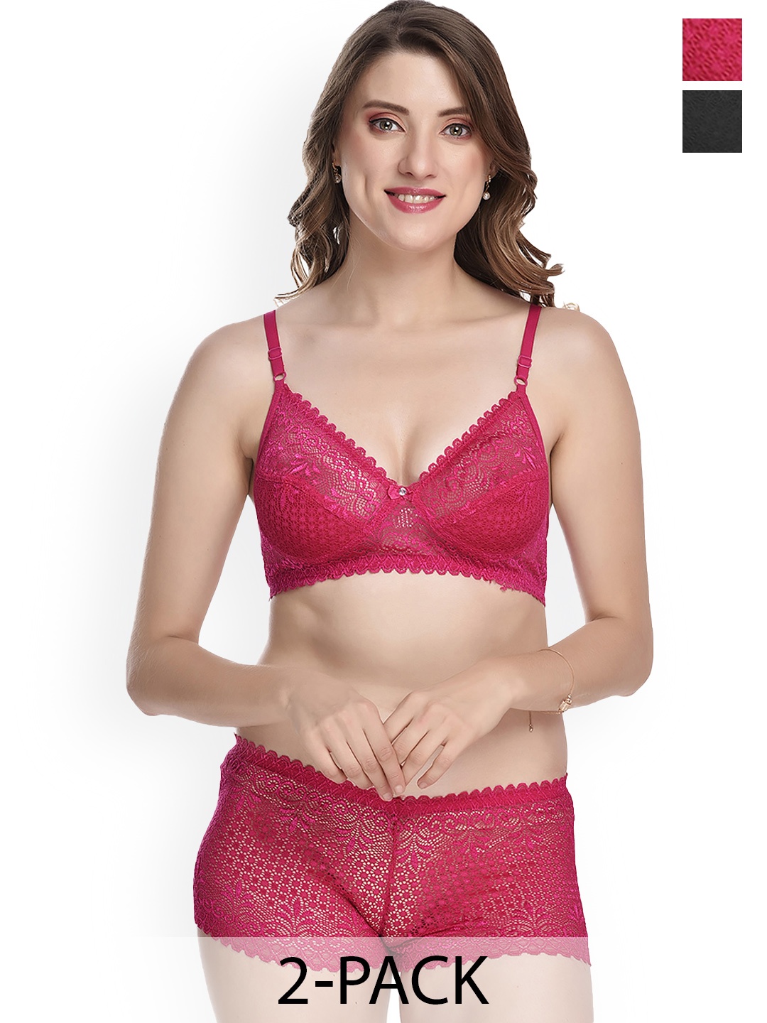 

Aamarsh Pack Of 2 Self Designed Comfortable Cotton Lingerie Set, Pink