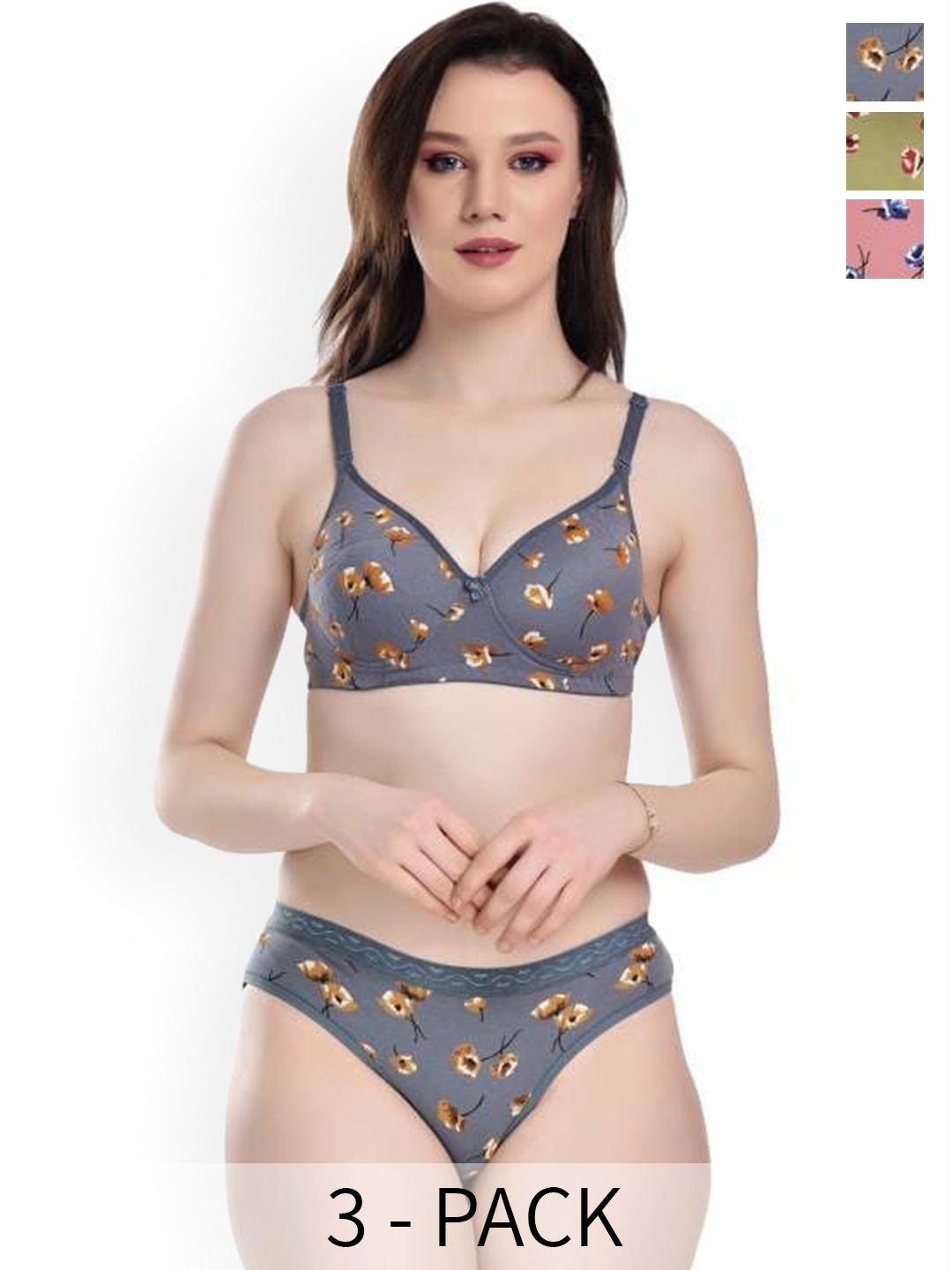 

Aamarsh Pack Of 3 Printed Cotton Brief Lingerie Set, Pink