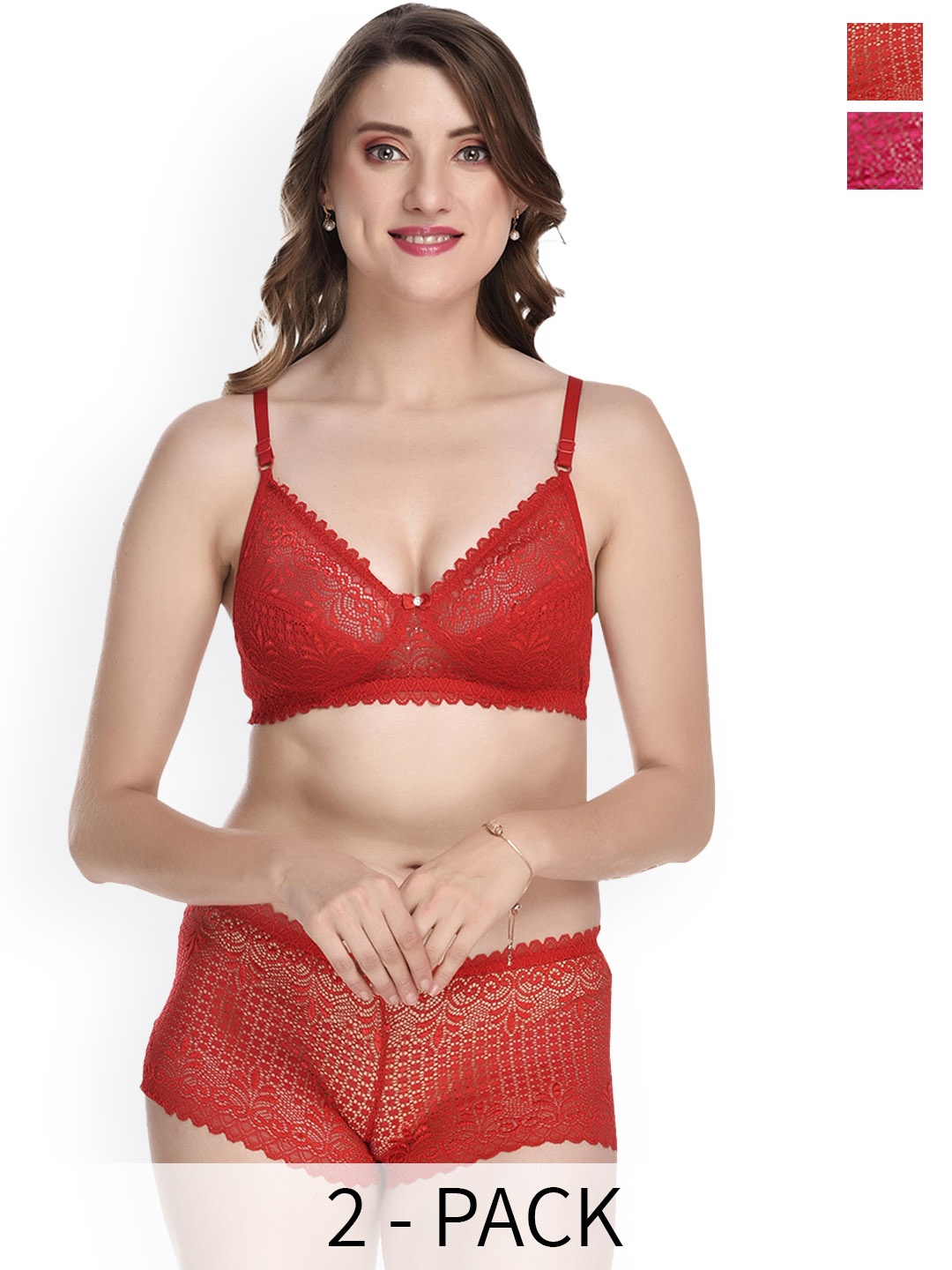 

Aamarsh Pack Of 2 Self Design Cotton Lingerie Set, Red