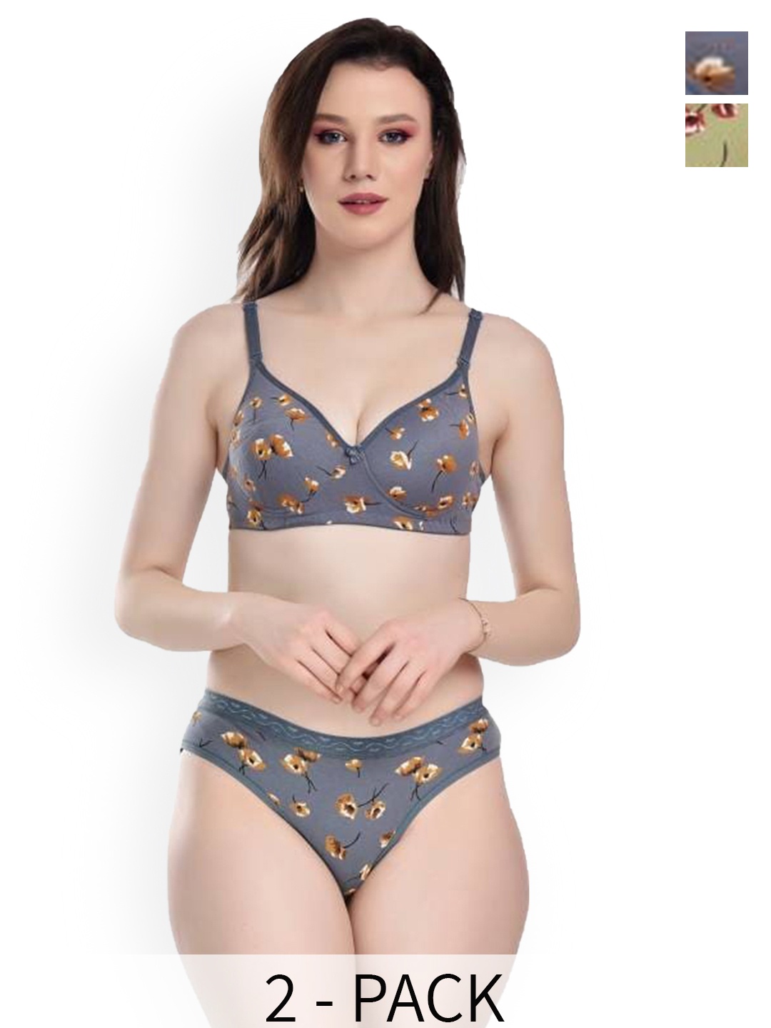 

Aamarsh Pack Of 2 Printed Cotton Lingerie Set, Blue