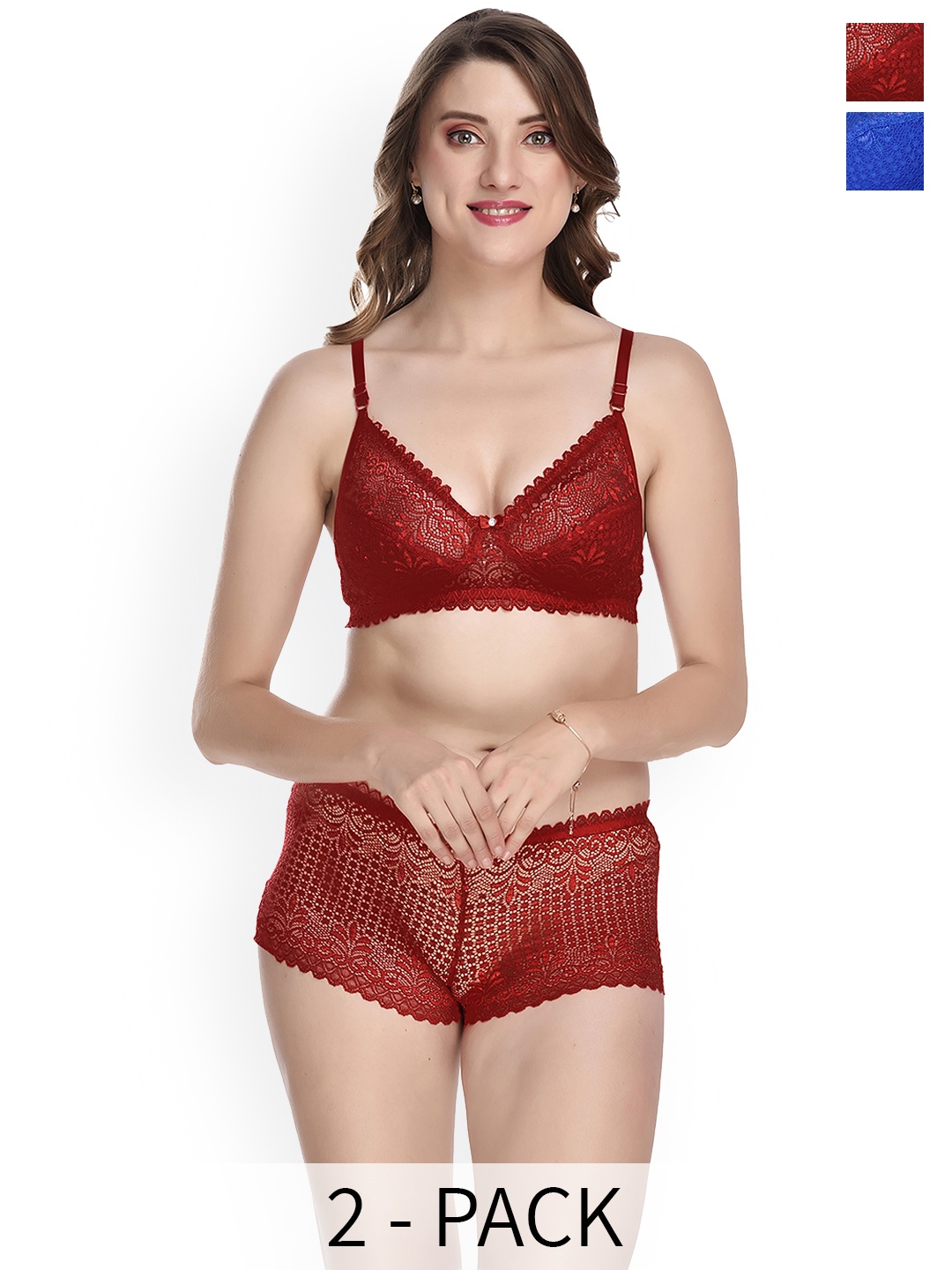 

Aamarsh Pack Of 2 Self Designed Comfortable Cotton Lingerie Set, Blue