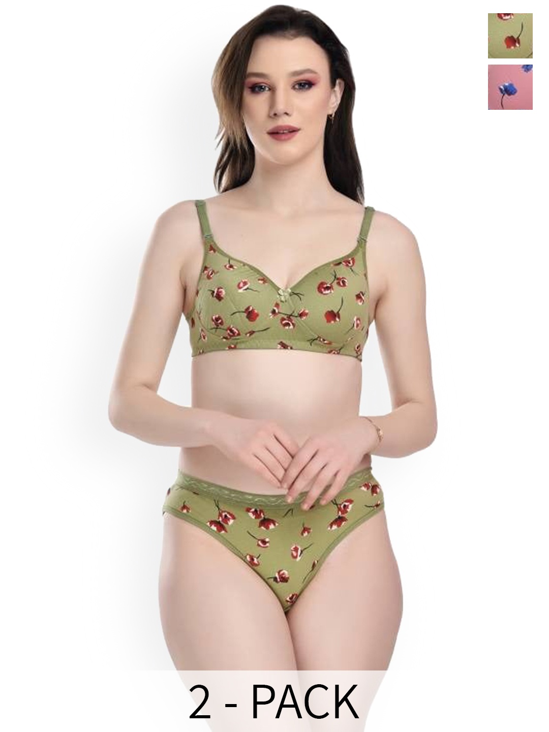

Aamarsh Pack Of 2 Printed Cotton Lingerie Set, Pink