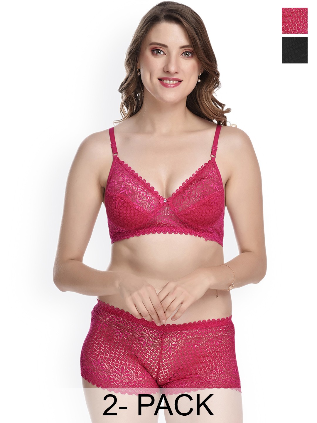 

Aamarsh Pack Of 2 Self Design Cotton Lingerie Set, Pink