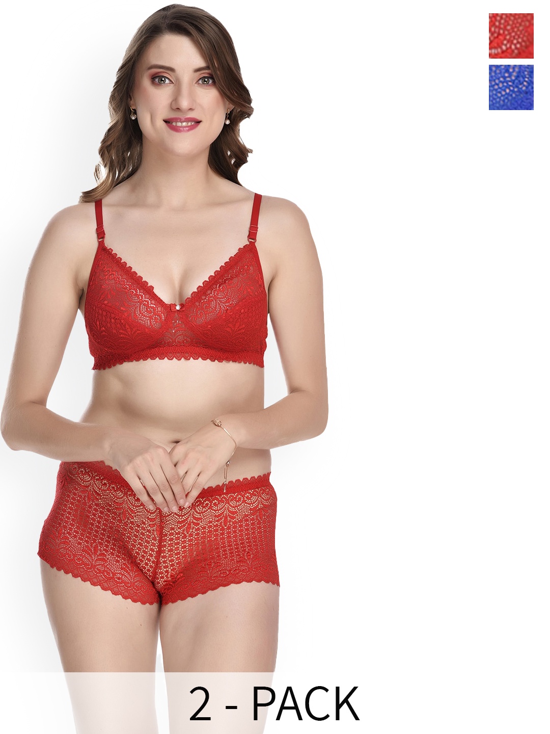 

Aamarsh Pack Of 2 Self Design Cotton Lingerie Set, Red