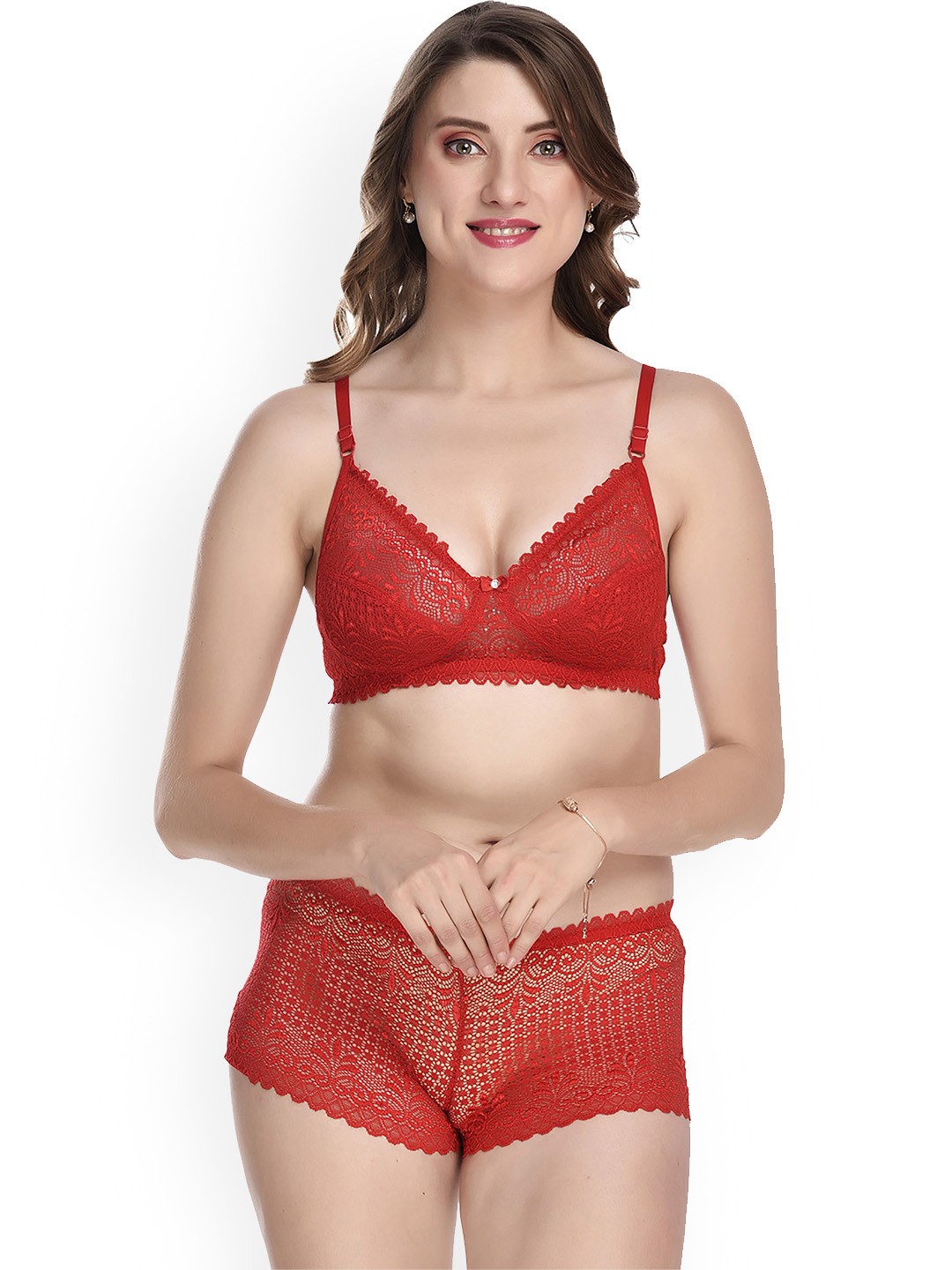 

Aamarsh Self Design Cotton Lingerie Set, Red