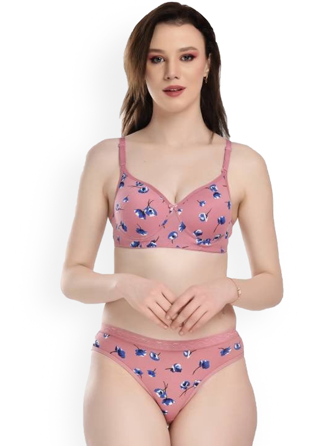 

Aamarsh Printed Cotton Bra Panty Lingerie Set, Pink