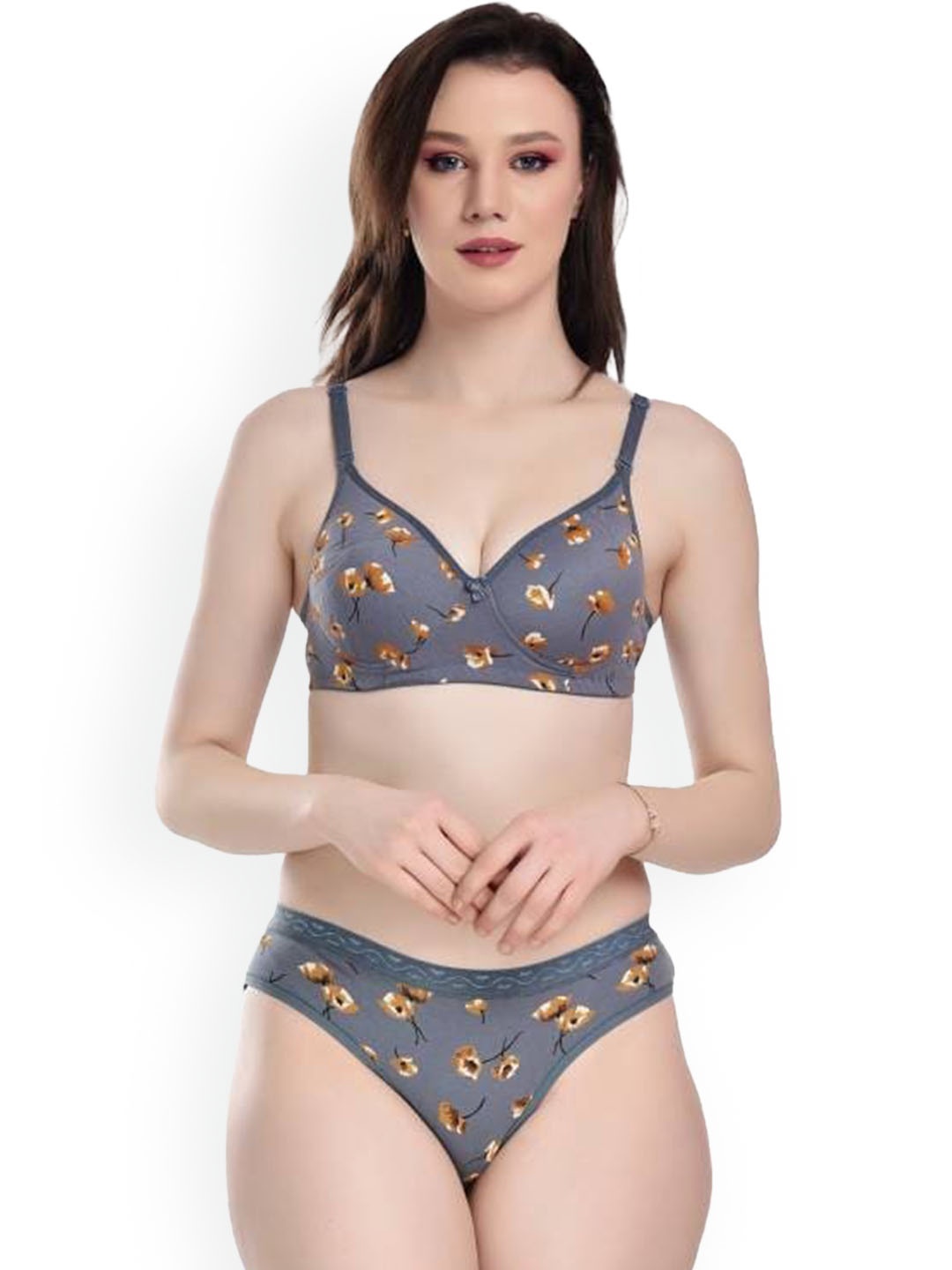 Aamarsh Floral Printed Cotton Lingerie Set, Blue
