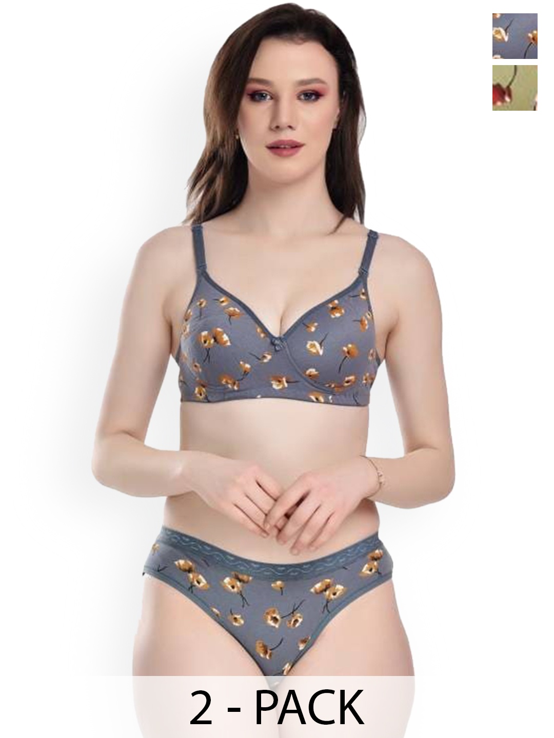 

Aamarsh Pack Of 2 Printed Cotton Lingerie Set, Blue