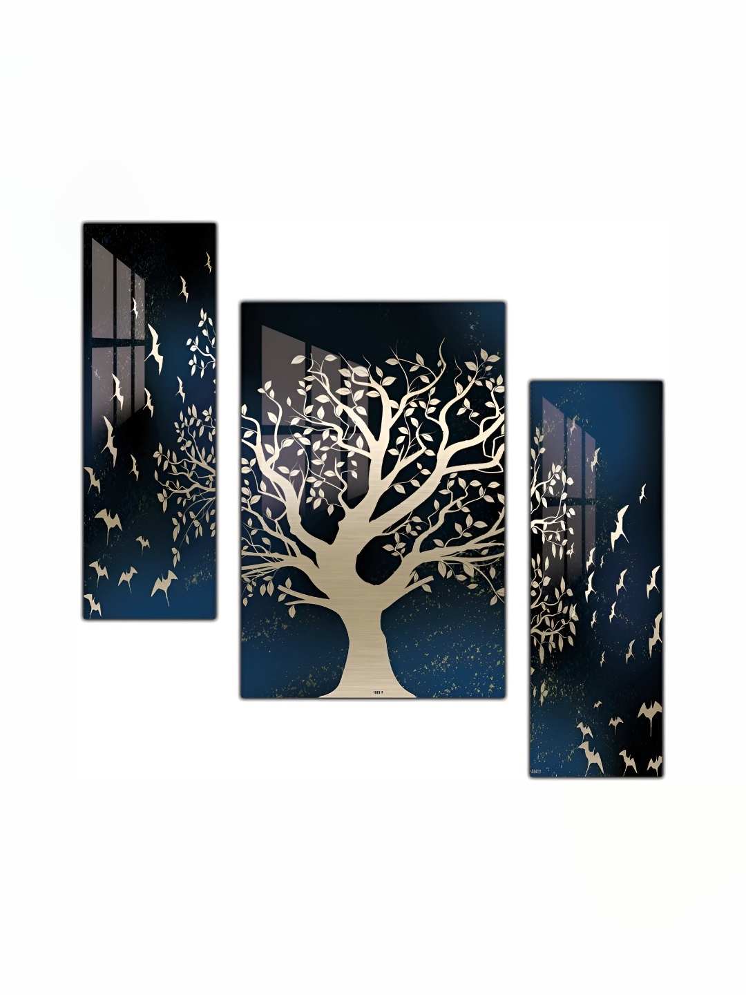 

PnF Blue & Brown 3 Pieces Floral Wooden Painting Wall Arts