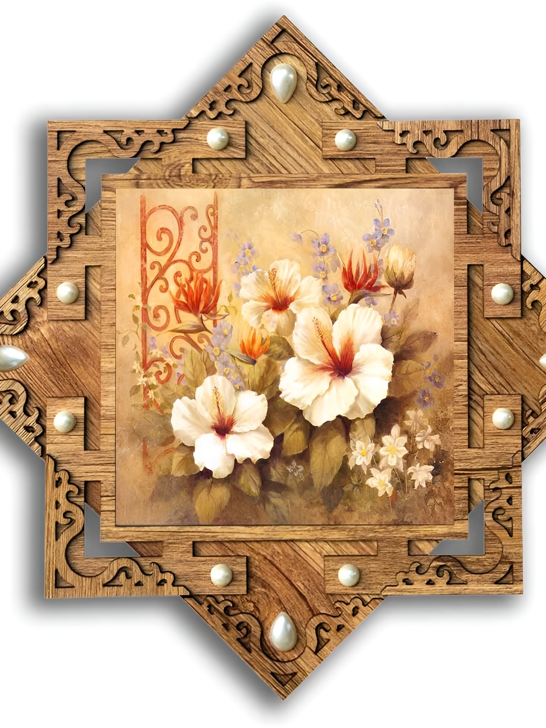 

PnF Brown & White Wooden Floral Wall Photo Frame