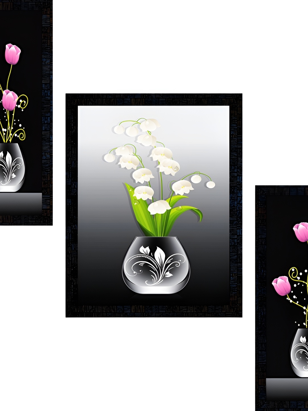 

PnF Charcoal & Pink 3 Piece Paper Floral and Botanical Wall Painting