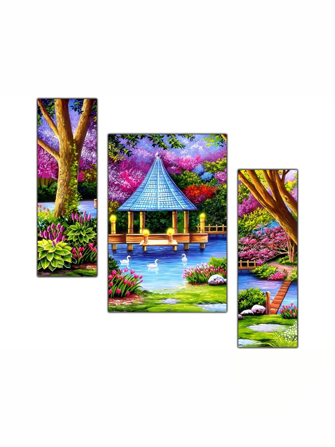 PnF Blue & Pink 3 Pieces Wood Floral and Botanical Wall Arts