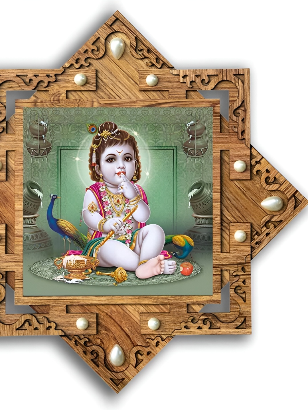 

PnF Brown & Green Wooden Religious Wall Painting