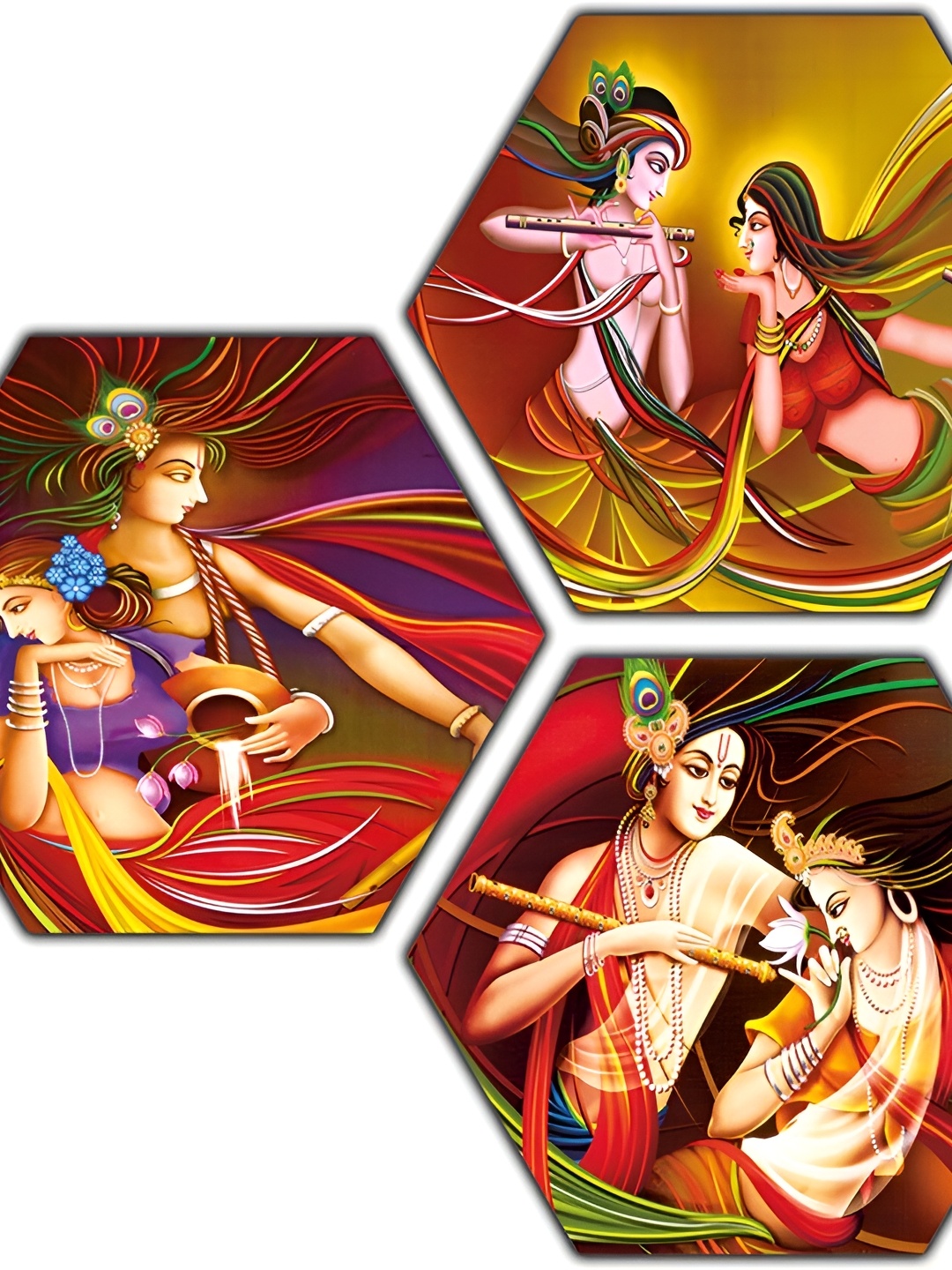 

PnF Red & Yellow 3 Pieces Religious Wall Painting
