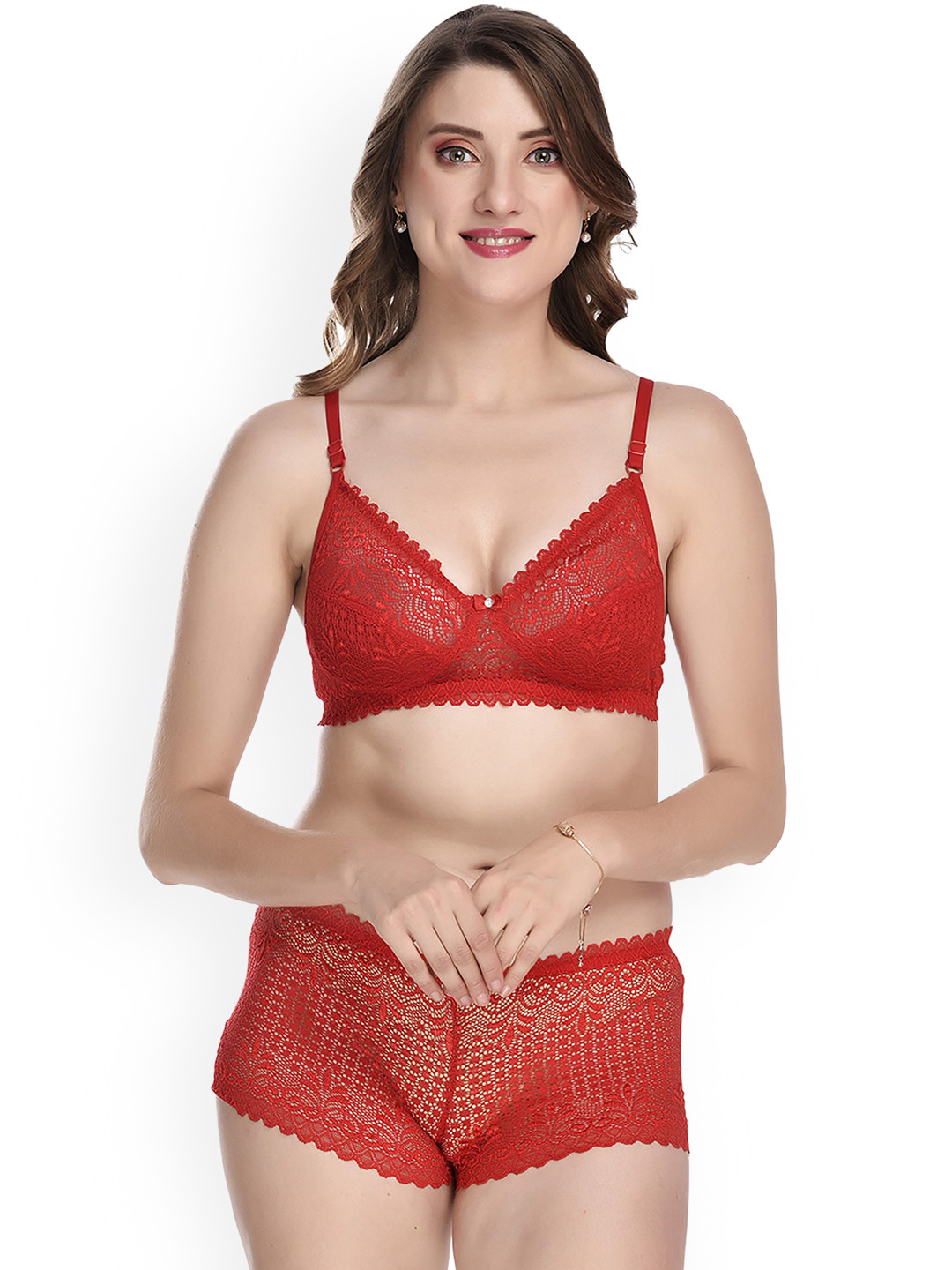 

Aamarsh Self Design Cotton Lingerie Set, Red