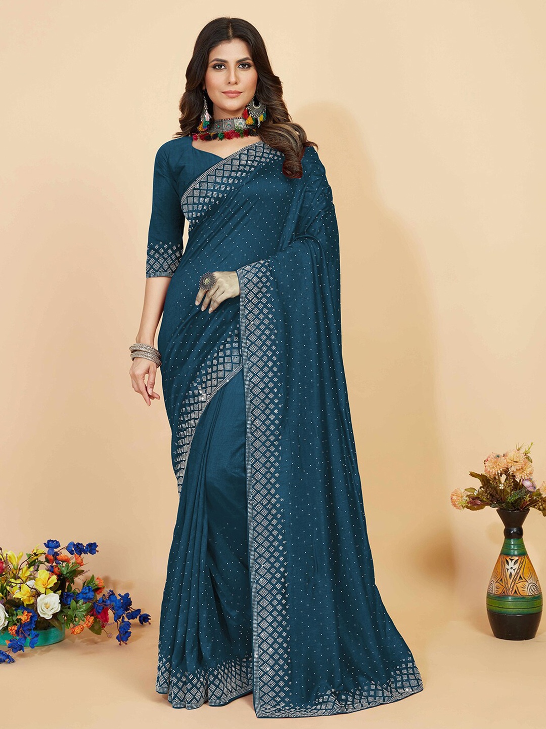 

Kasak Embellished Beads and Stones Saree, Blue