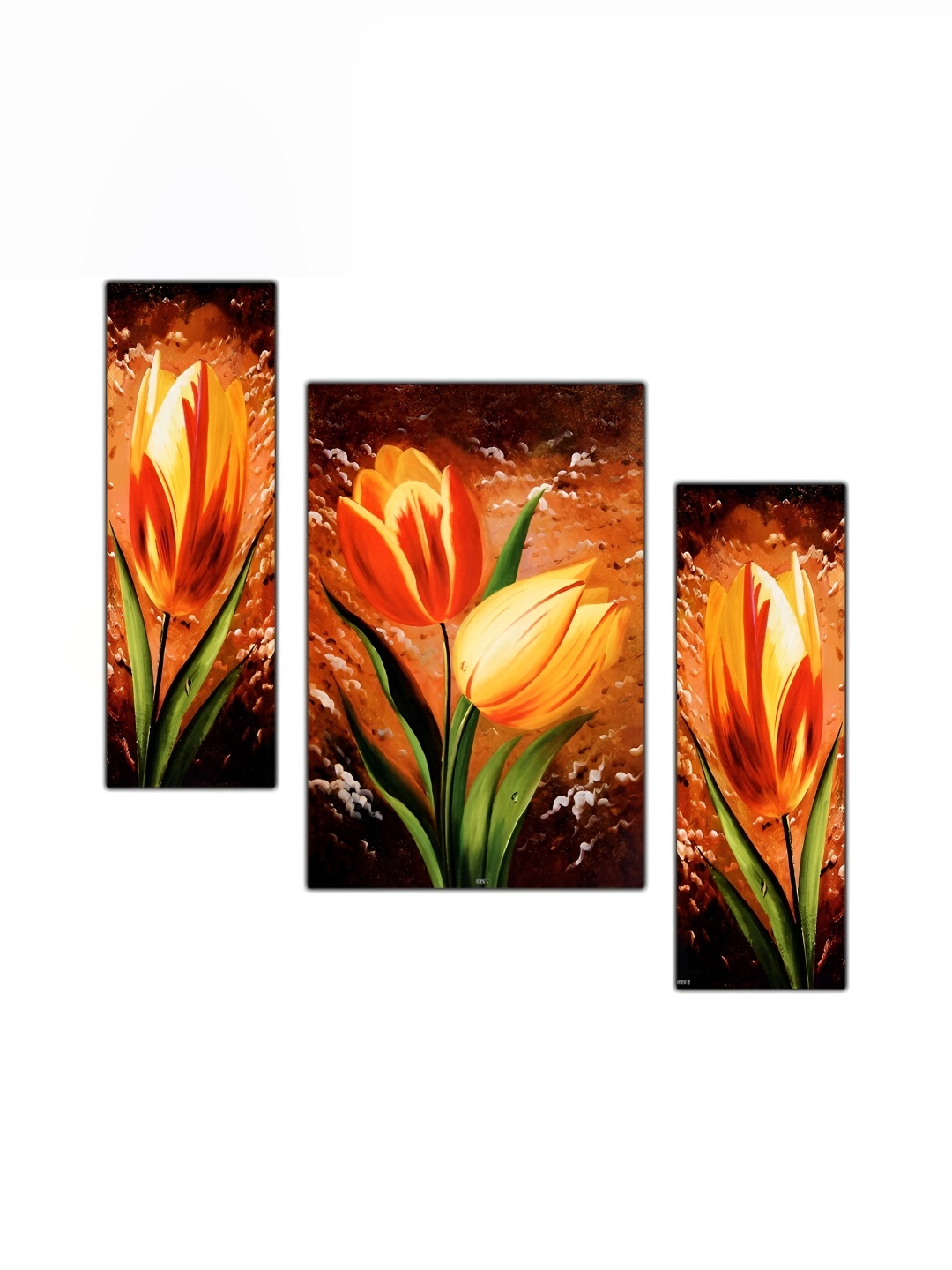 

PnF Orange & Green 3 Piece Floral Wall Painting