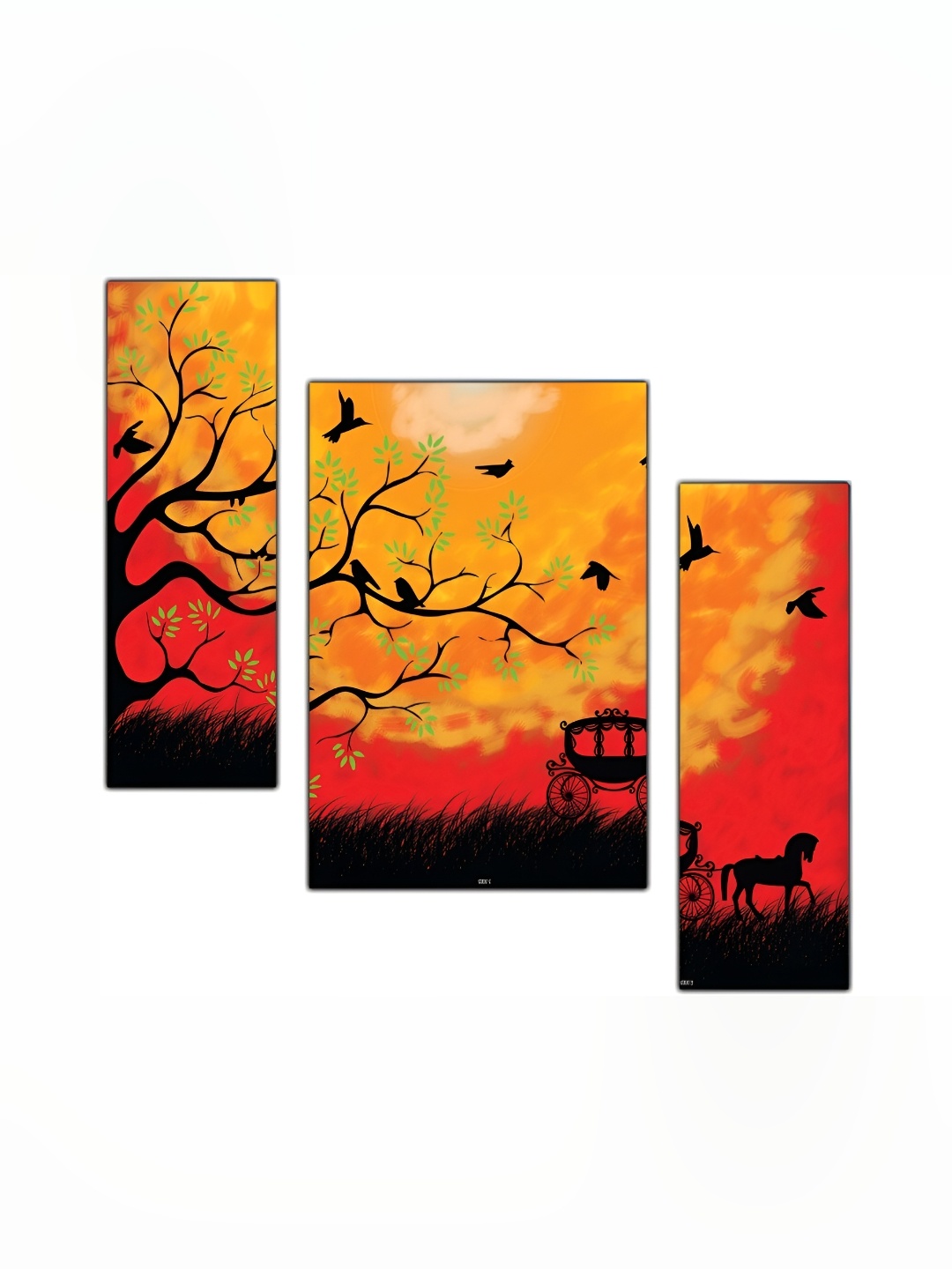 

PnF Yellow & Green 3Pcs Wooden Floral And Botanical Wall Paintings