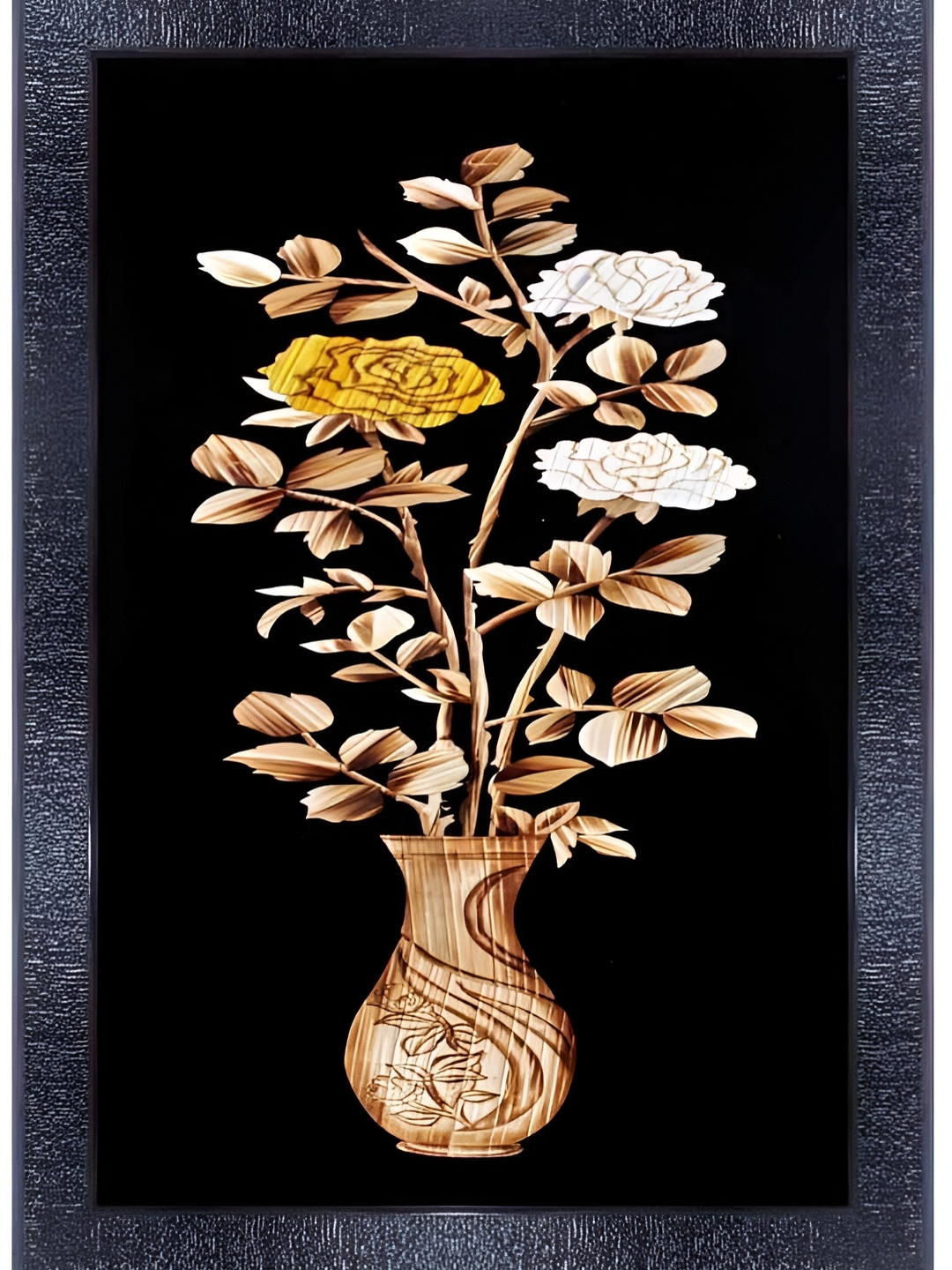 

PnF Black & Beige Floral Wooden Painting Wall Art