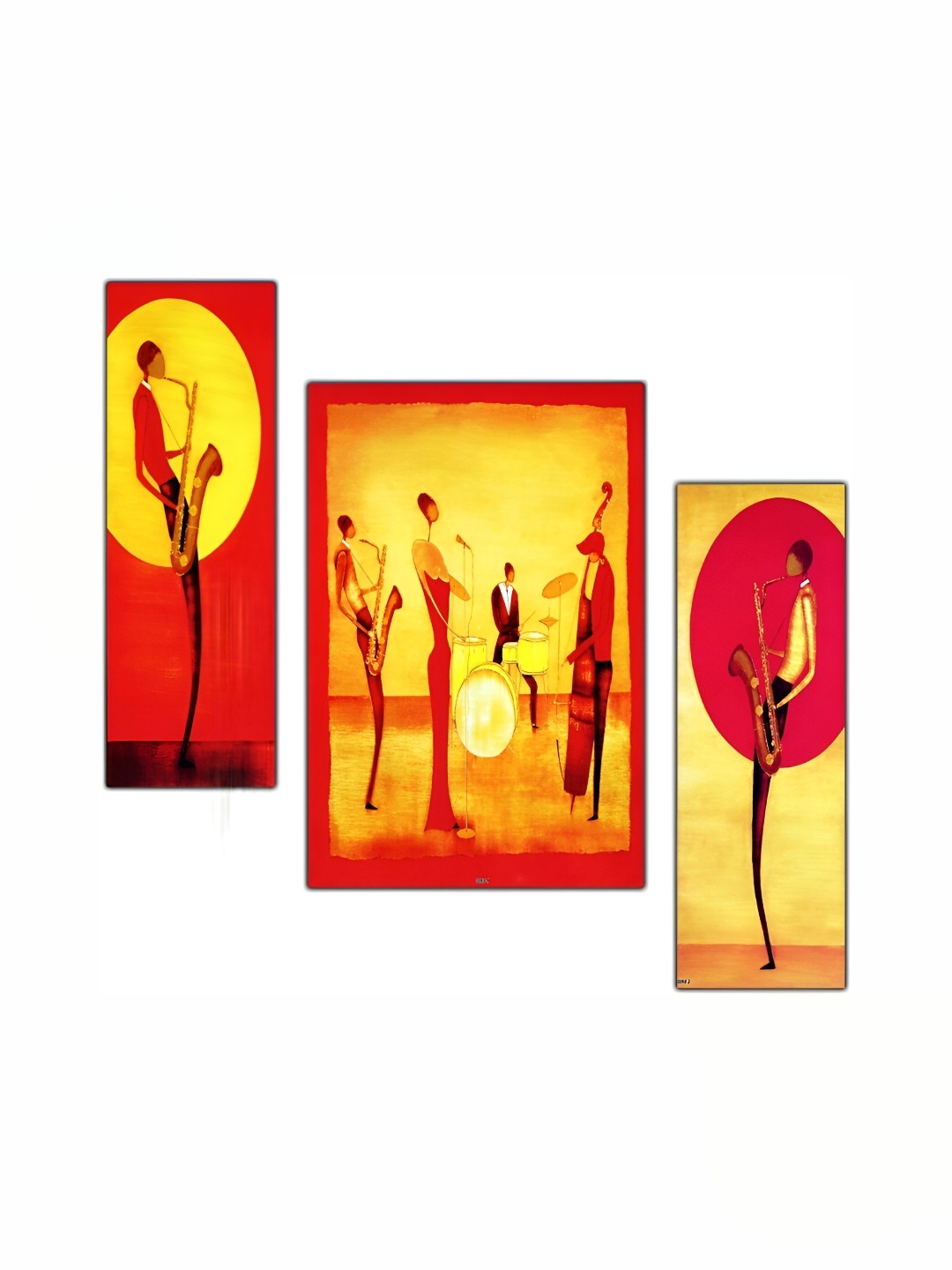 

PnF Yellow & Red 3 Piece Wooden Abstract Wall Paintings