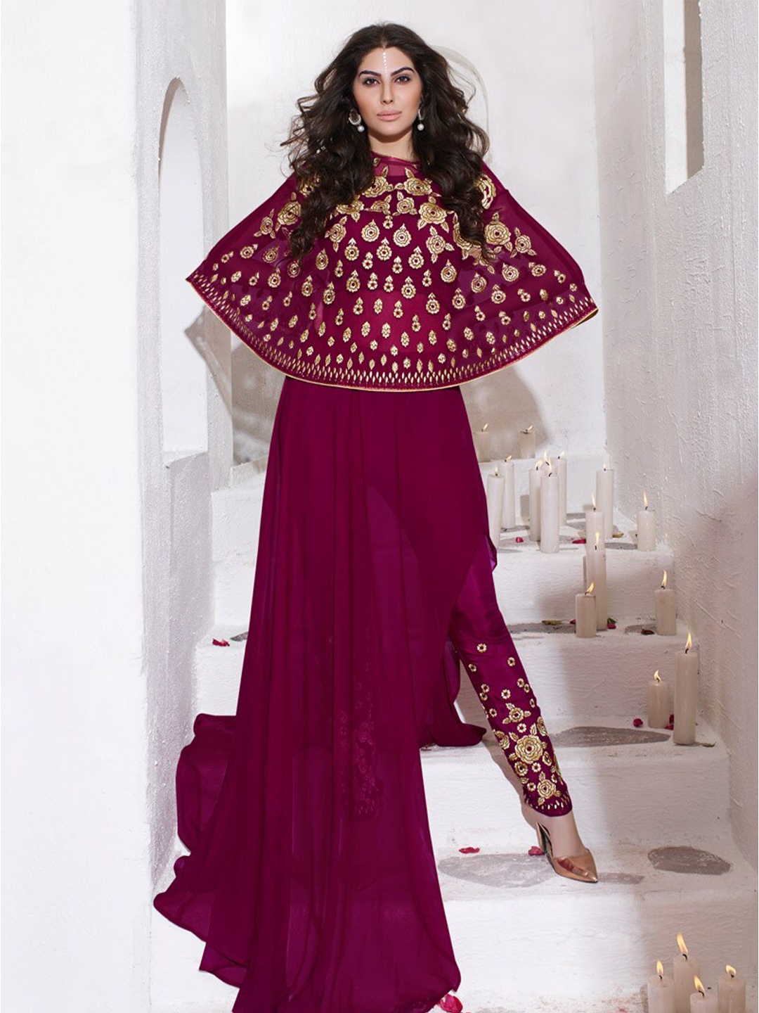 

Chandbaali Ethnic Motif Embroidered Semi-Stitched Dress Material, Magenta
