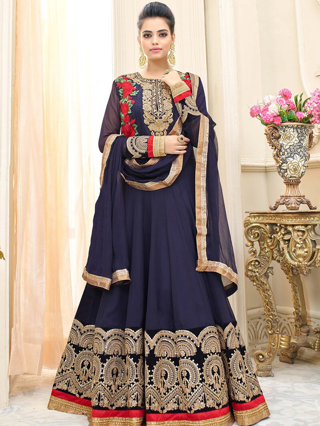 

Chandbaali Embroidered Semi-Stitched Dress Material, Blue