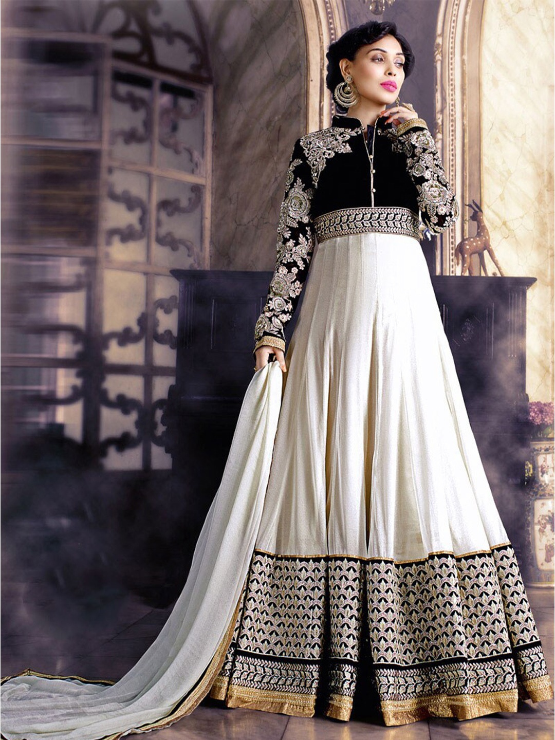 

Chandbaali Embroidered Semi-Stitched Dress Material, White